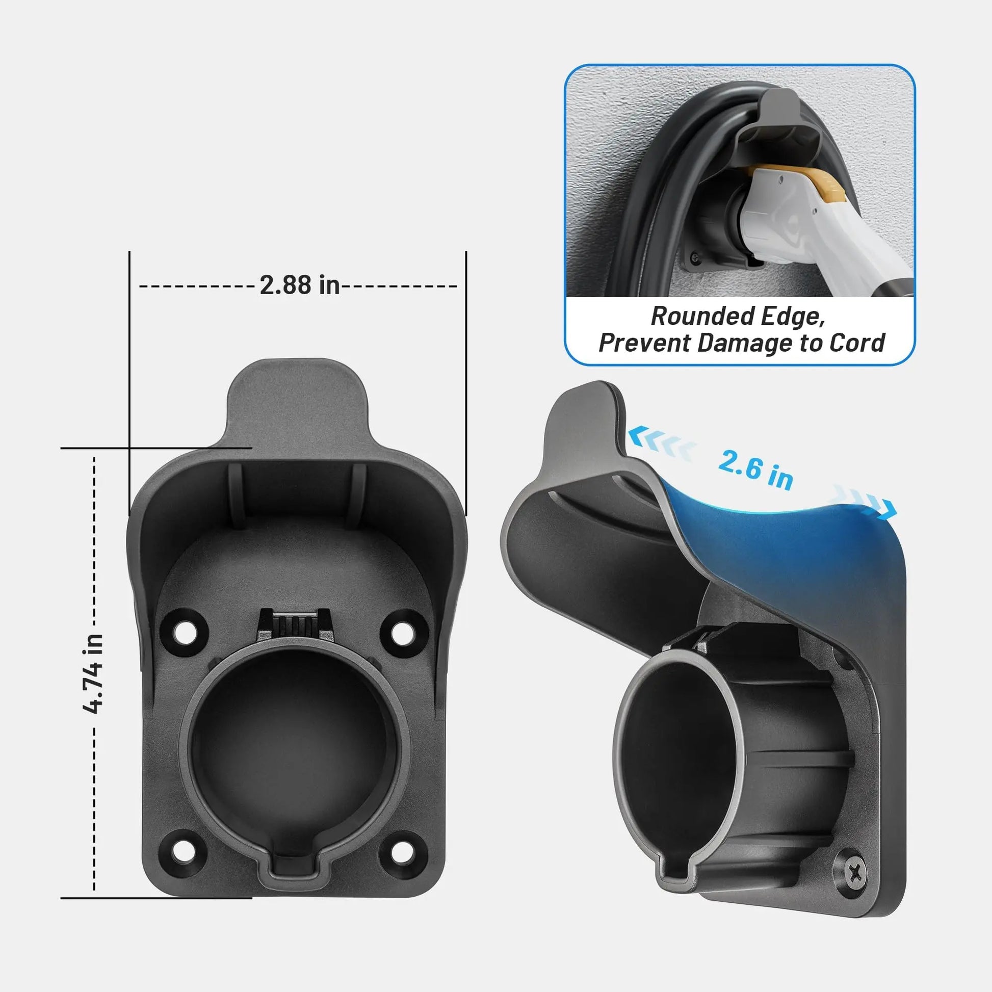 MECMO EV Charger Holder Waterproof for SAE J1772, Wall Mount Nozzle Holster Dock for Indoor Outdoor, Electric Vehicle EVSE PHEV Charging Plug Cable Hanger Cord Organizer, PC Heat Resistance -22~122℉ - Planet First Market