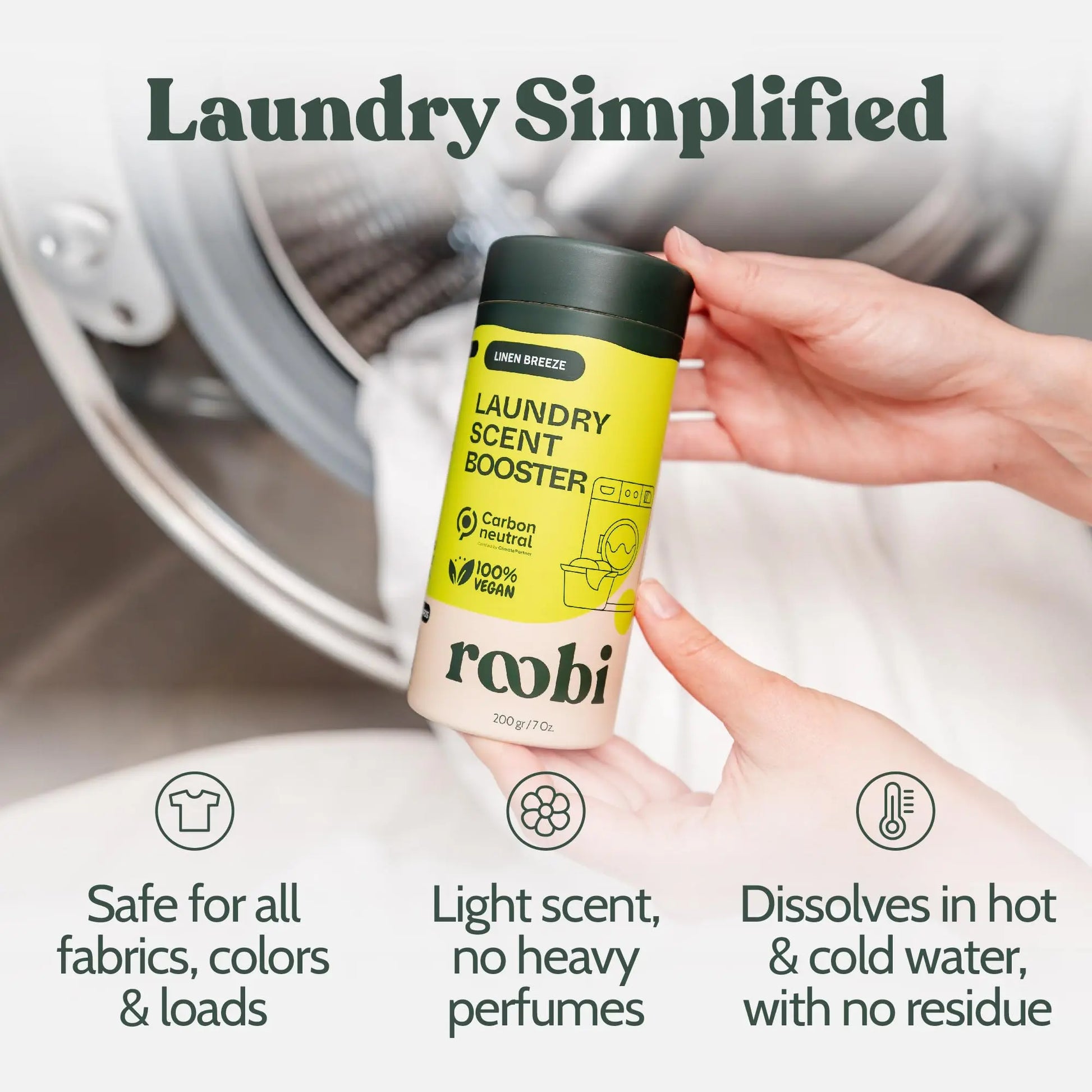 Roobi Sustainable Laundry Scent Booster Beads. Linen Breeze Fragrance Laundry Beads. Up to 20 Washing Cycles. Carbon Neutral, 100% Vegan. - Planet First Market