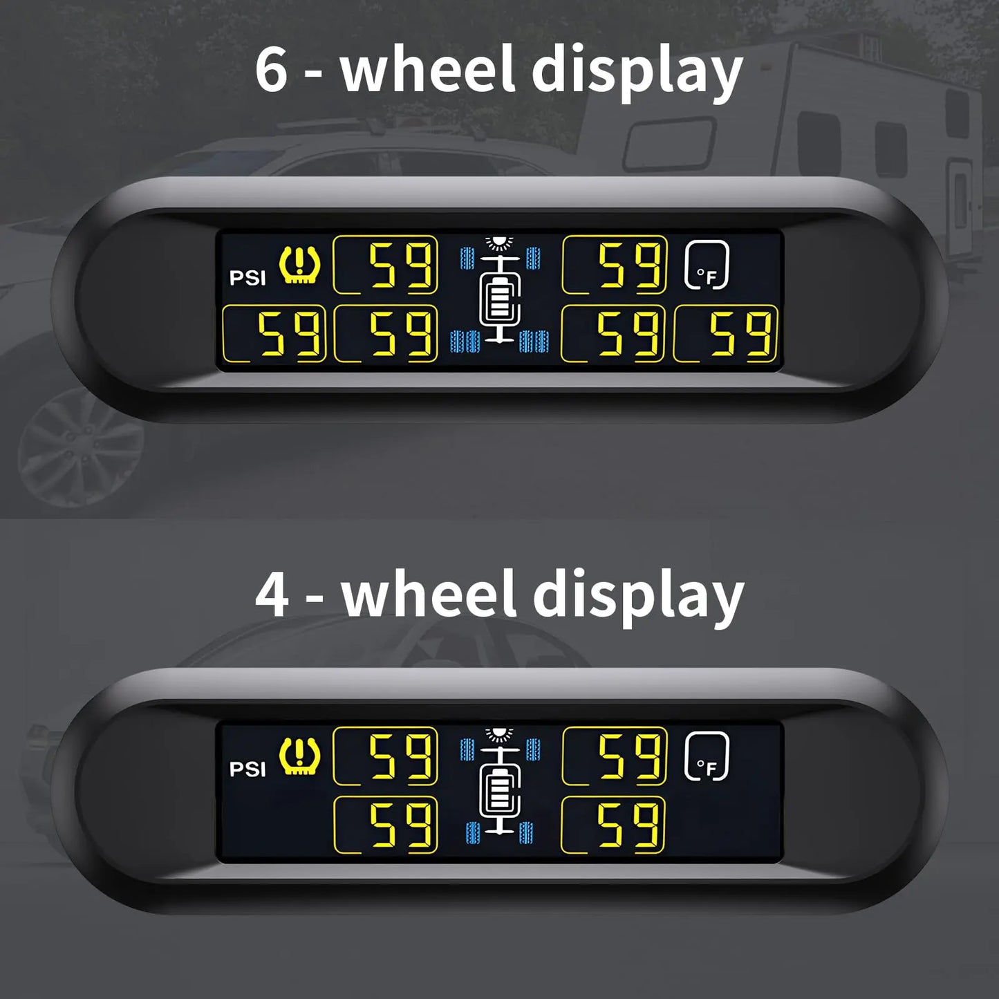 B-Qtech Tire Pressure Monitoring System RV Solar Wireless TPMS High Brightness for Trailer Travel Motorhome(0~199PSI) with 6 Sensors, 5 Alarm Modes Tire Pressure Monitor Real-time Alarm System B-Qtech