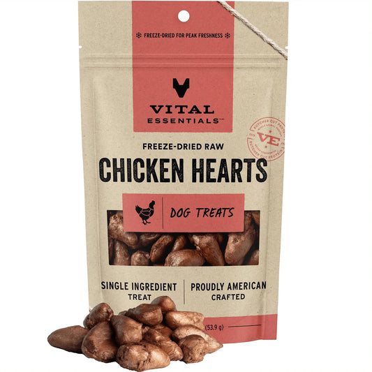 Vital Essentials Freeze Dried Raw Single Ingredient Dog Treats, Chicken Hearts, 1.9 oz | Premium Quality High Protein Training Treats | Grain Free, Gluten Free, Filler Free Vital Essentials