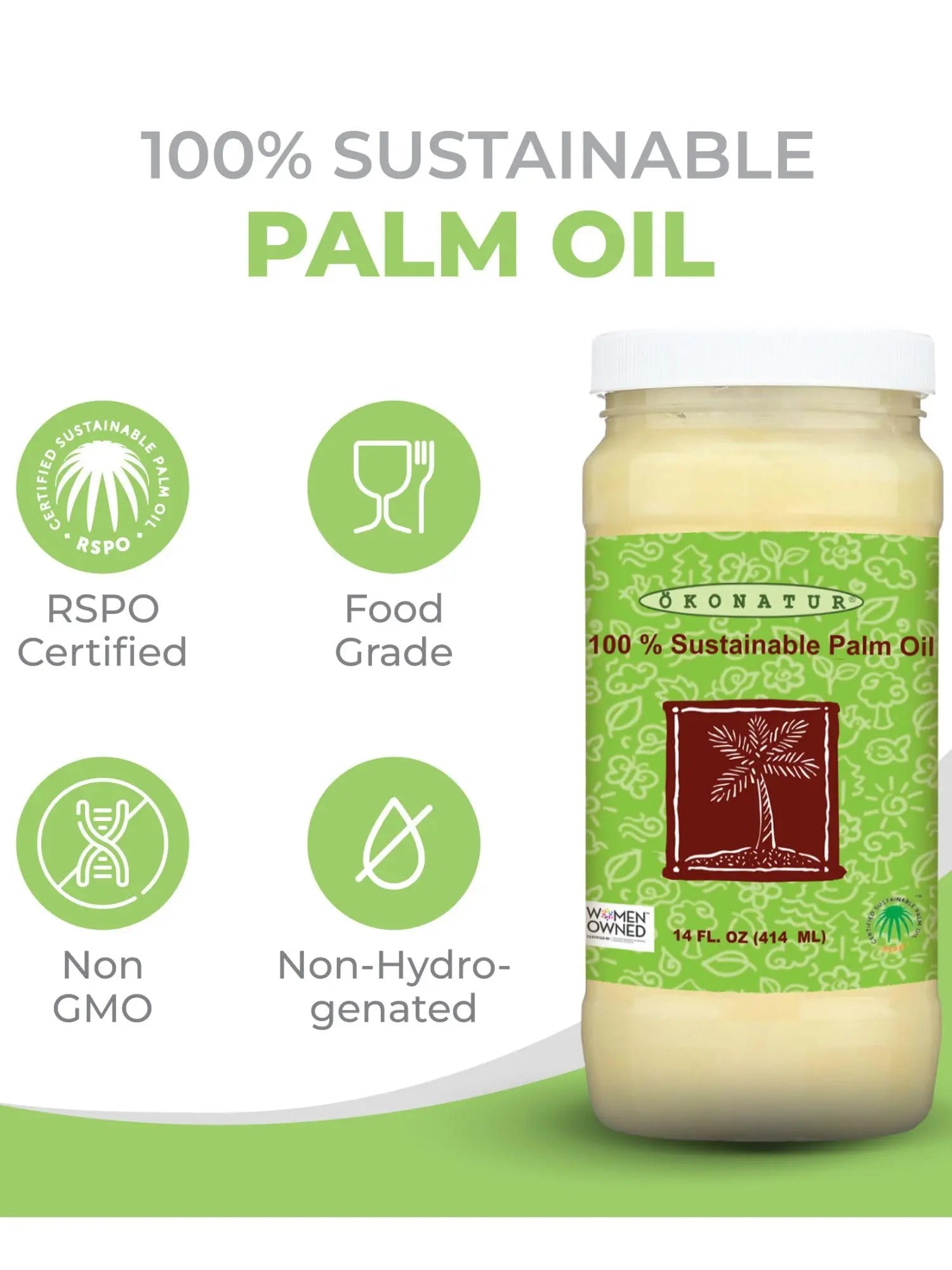 100% Sustainable Palm Oil | RSPO Certified |Food Grade | Not Hydrogenated | For cooking, baking and soap making -14 Fl Oz OKONATUR