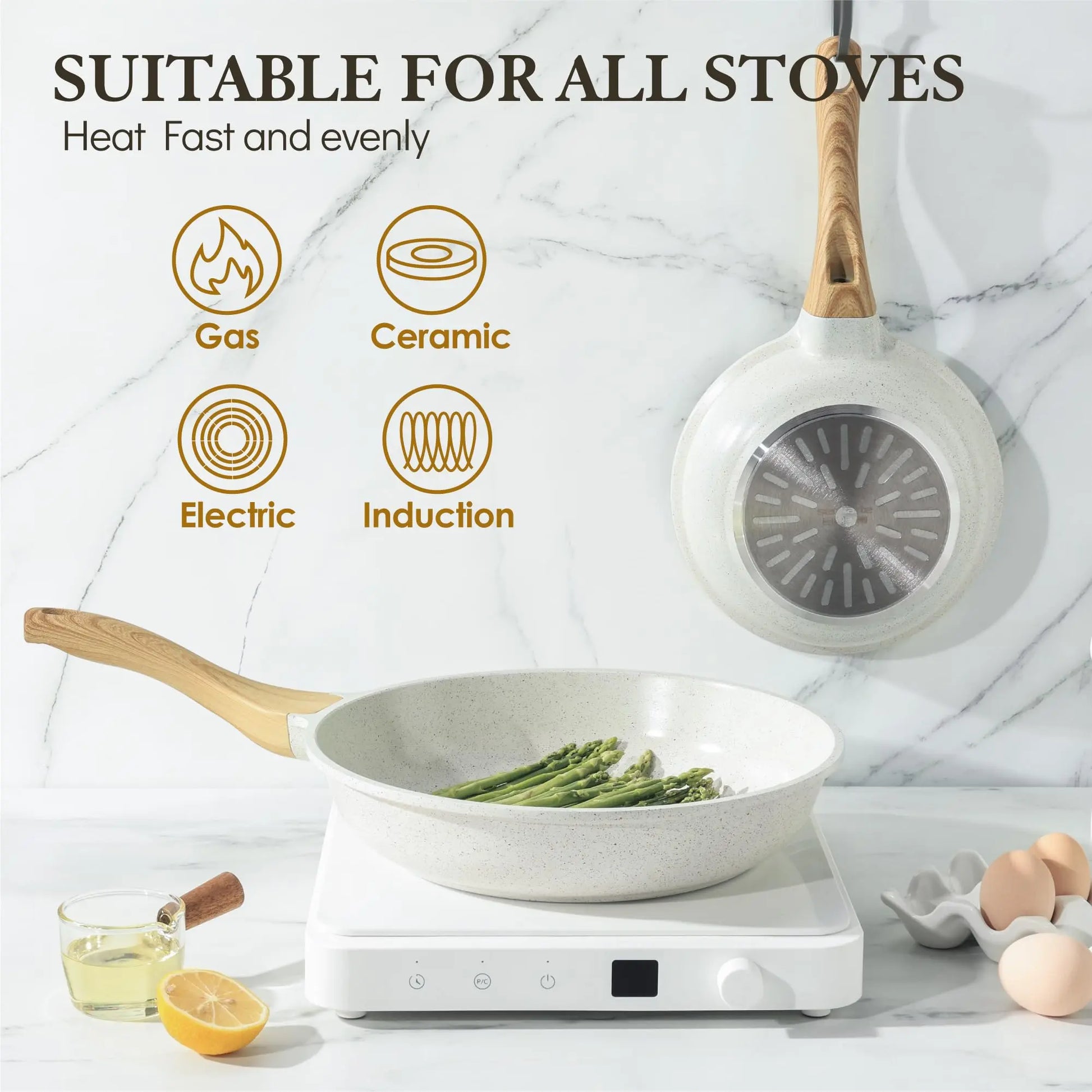 SENSARTE Nonstick Ceramic Frying Pan Skillet, 8-Inch Omelet Pan, Healthy Non Toxic Chef Pan, Induction Compatible Egg Pan with Heat Resistant Handle, PFAS-Free, White - Planet First Market