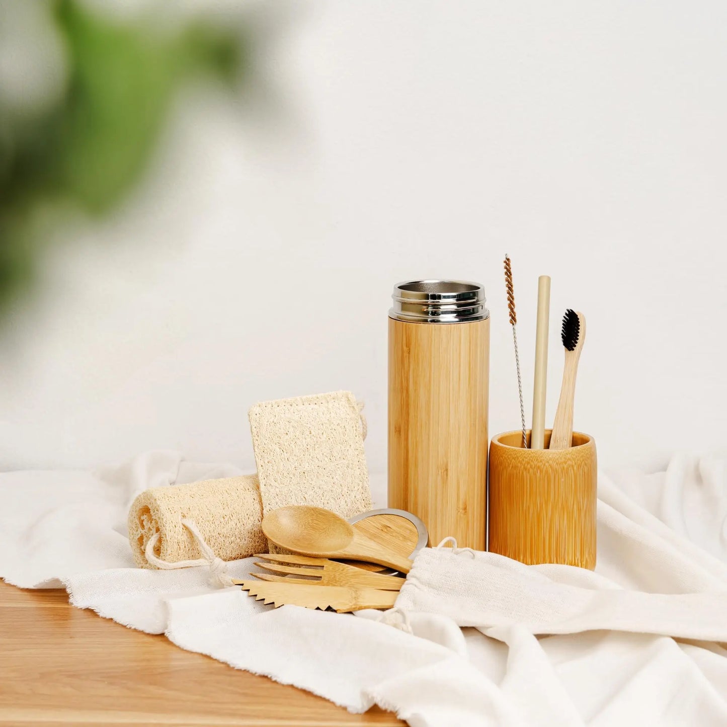 Zero Waste Starter Kit | Sustainable Gifts | Bamboo Stainless Steel Thermos | Mesh Bag | Eco-Friendly Gift Set | Reusable & Biodegradable Environmental Home Kitchen Products | Low Waste Packaging - Planet First Market