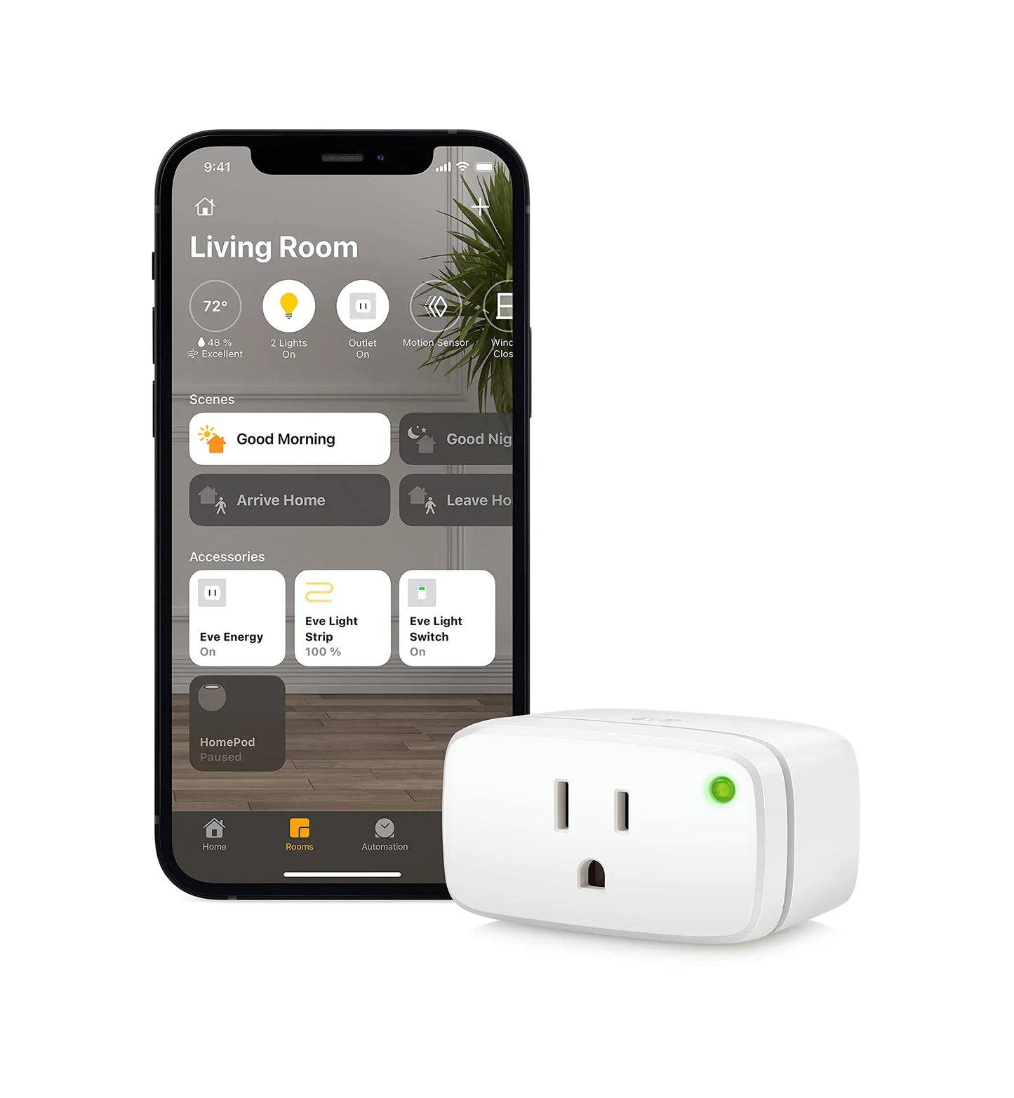 Eve Energy - Apple HomeKit Smart Home, Smart Plug & Power Meter with Built-in Schedules & Switches, App Compatibility, Bluetooth and Thread,White Eve