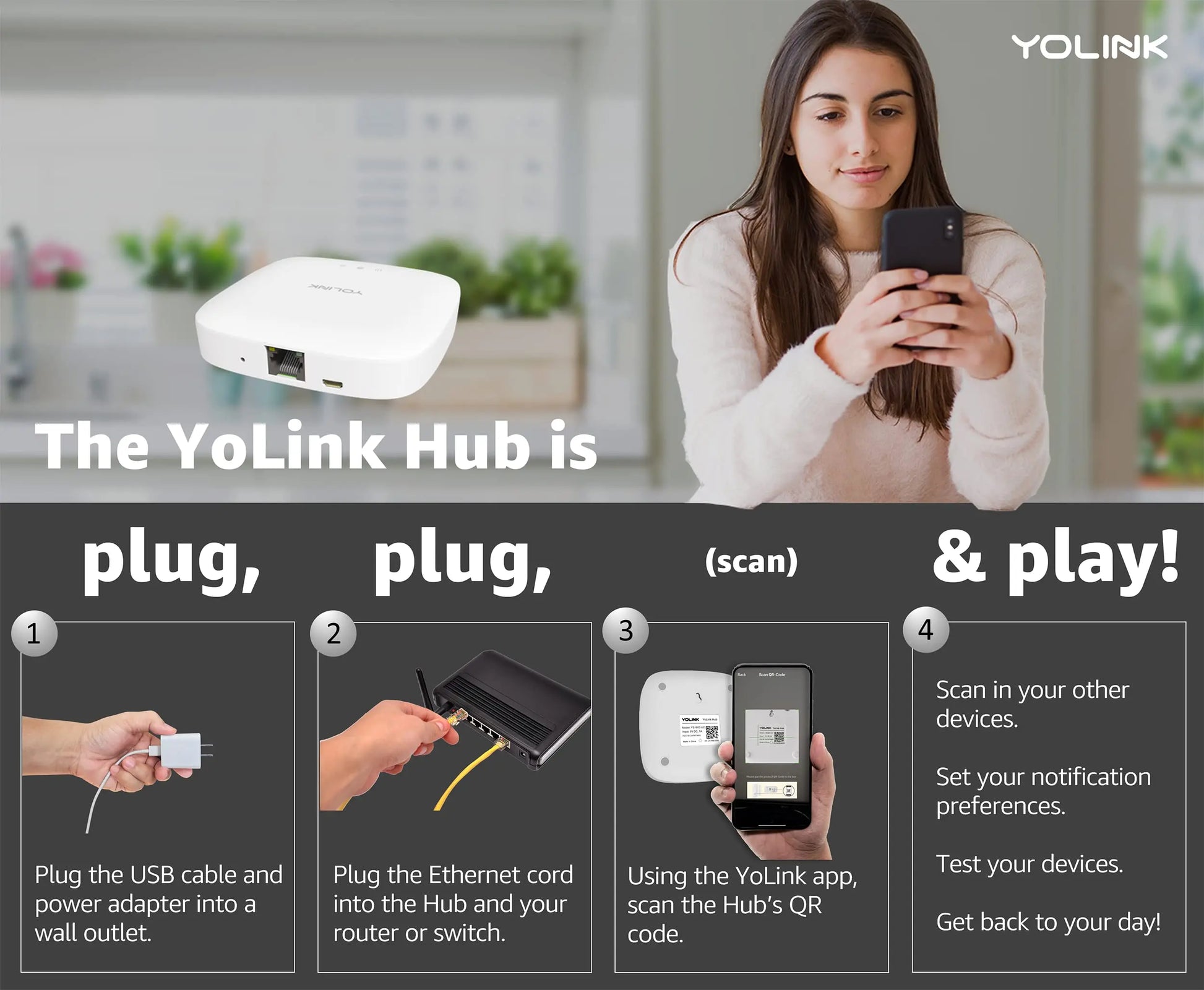 YoLink Smart Power Fail Alarm & Hub Kit, Smart Home Starter Kit with AC Power Outage Alert, LoRa Long-Range, Remote Monitoring, App Alerts, Text/SMS, Email Alerts, Alexa, IFTTT, Google Assistant YoLink