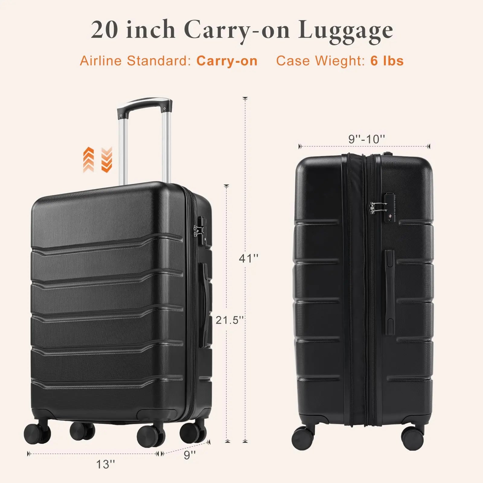 Sweetcrispy 20 inch Carry on Luggage, Hard Shell ABS Suitcase with Double Spinner Wheels, Lightweight Expandable Rolling Suit Case with TSA Lock - Planet First Market