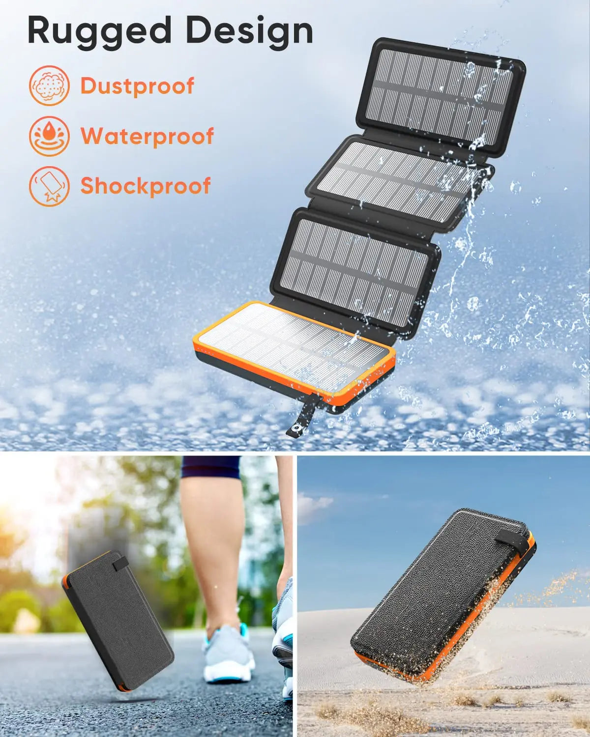 Hiluckey Solar Charger 25000mAh, Outdoor USB C Portable Power Bank with 4 Solar Panels, 3A Fast Charge External Battery Pack with 3 USB Outputs Compatible with Smartphones, Tablets, etc. - Planet First Market