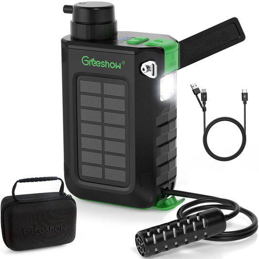 Greeshow Electric Portable Water Filter Camping with Solar Panel/Hand Crank/USB Charging/Emergency Light for Survival Hiking Backpacking Travel Outdoor, Phone Charger, GS-2811, 0.01 Micron 5-Stage - Planet First Market