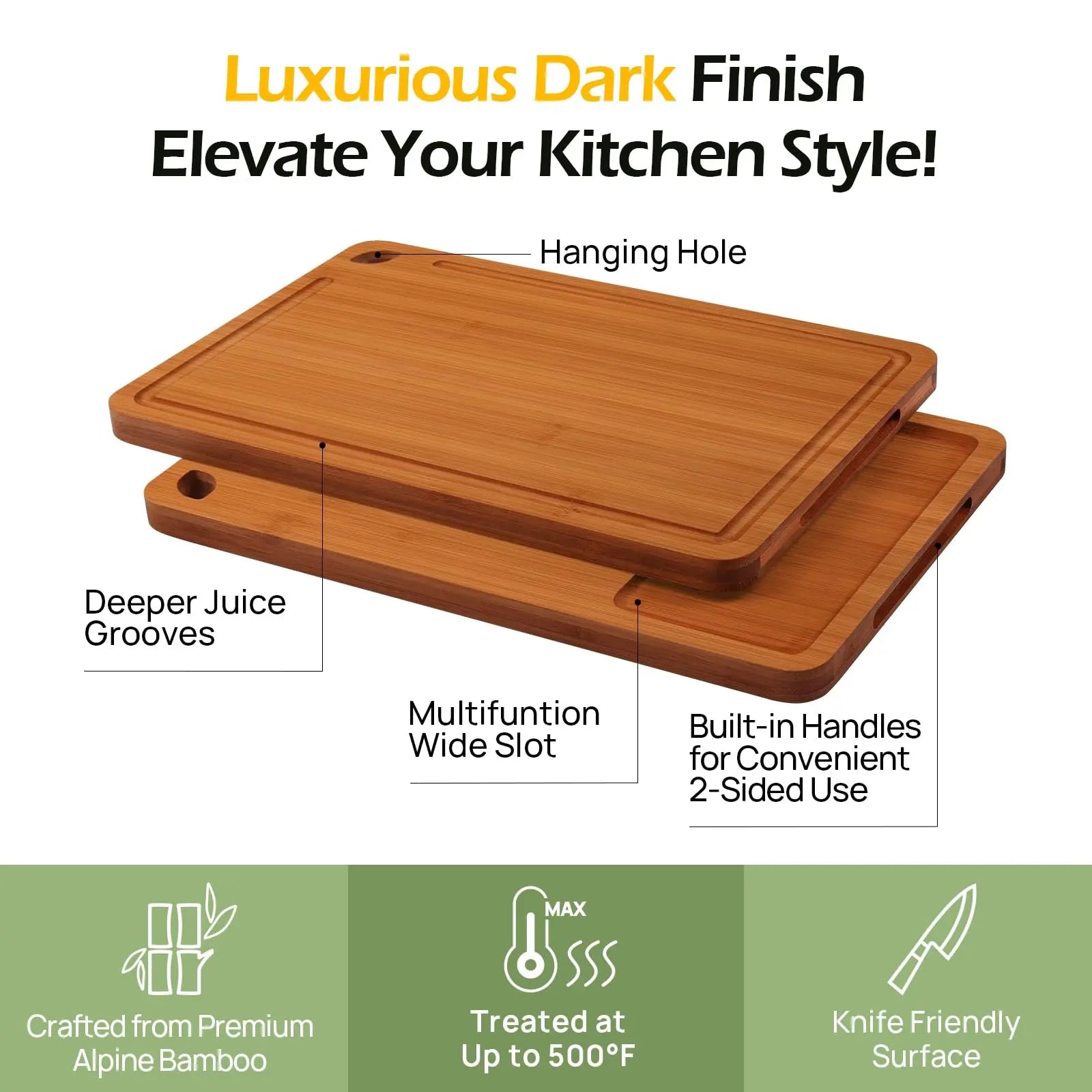 Bamboo Cutting Board, Durable Wood Cutting Boards for Kitchen with Deep Juice Grooves & Built-in Handles, Ideal Charcuterie & Chopping for Meat, Vegetables and Fruits Ideas Kitchen Gift for Home Cooks keechee