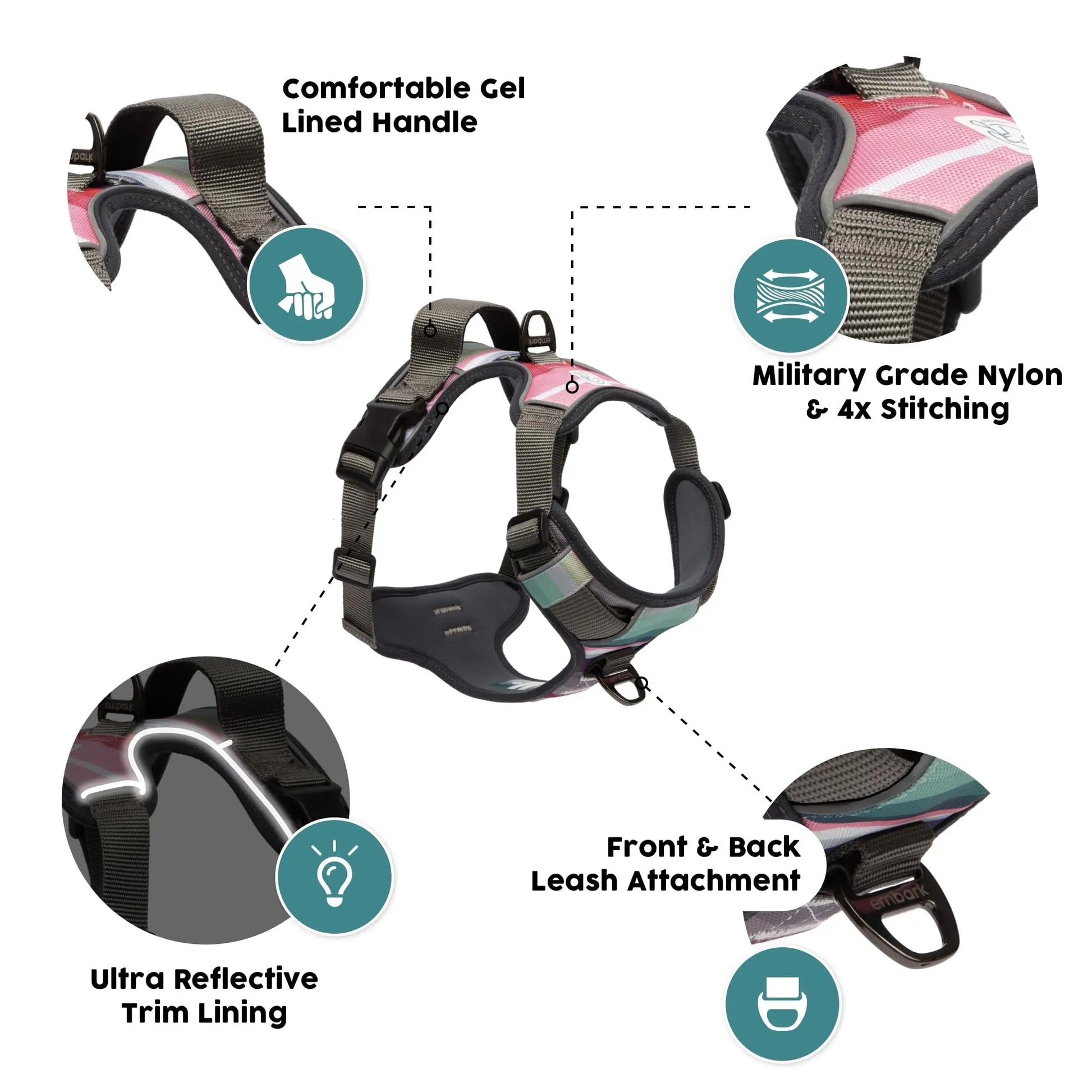 Embark Urban Dog Harness, Reflective Trim No Pull Dog Harness Medium Sized Dog - Military Grade Nylon, Front Clip Dog Harness with Gel Lined Handle. Soft & Padded Puppy Dog Harnesses for Any Breed - Planet First Market