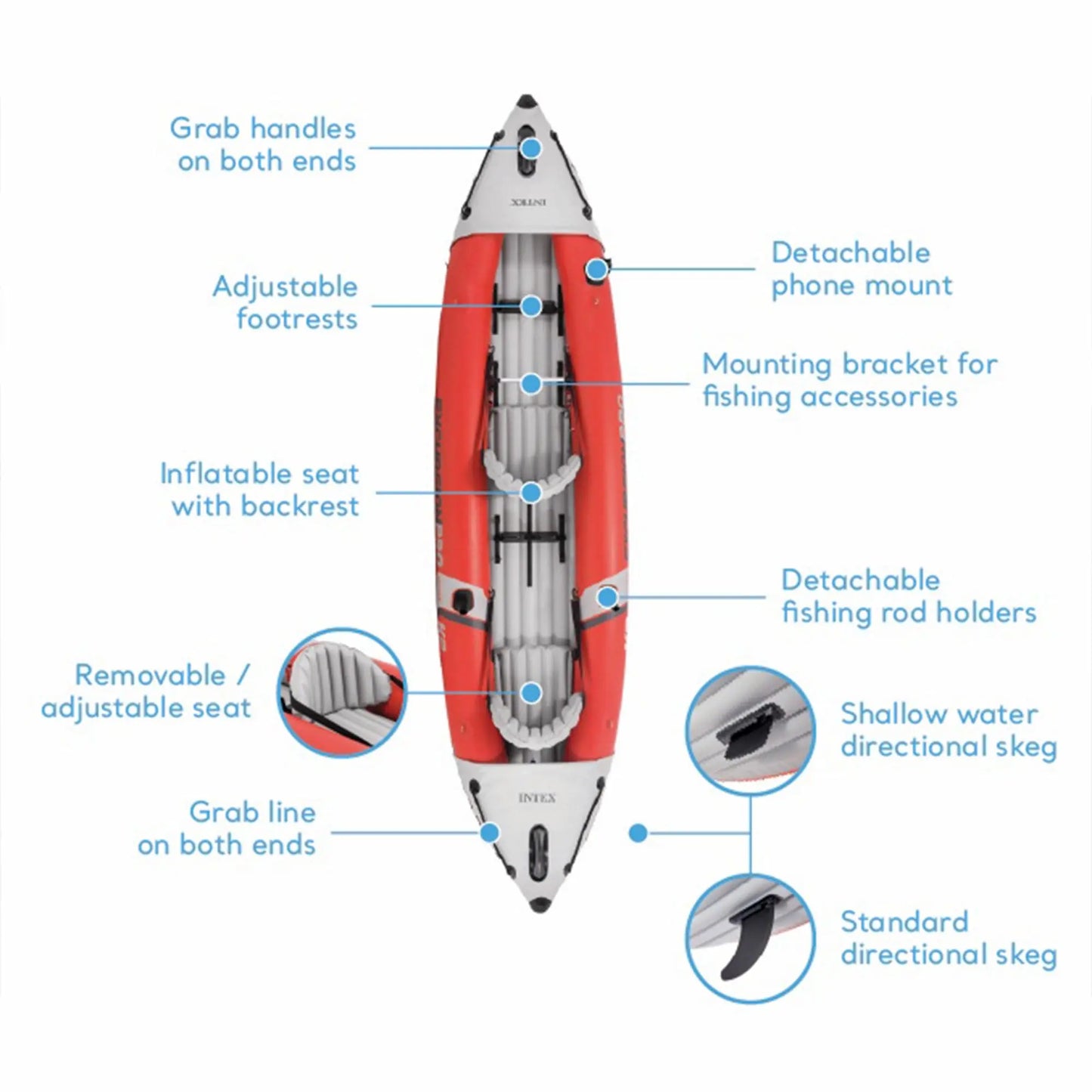 Intex 68309EP Excursion Pro K2 Inflatable Kayak Set: Includes Deluxe 86in Kayak Paddles and High-Output Pump – SuperTough PVC – Adjustable Bucket Seat – 2-Person – 400lb Weight Capacity - Planet First Market