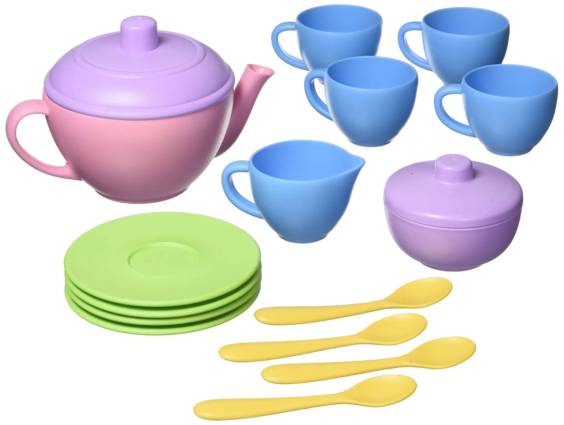 Green Toys Tea Set, Pink 4C - 17 Piece Pretend Play, Motor Skills, Language & Communication Kids Role Play Toy. No BPA, phthalates, PVC. Dishwasher Safe, Recycled Plastic, Made in USA. Green Toys