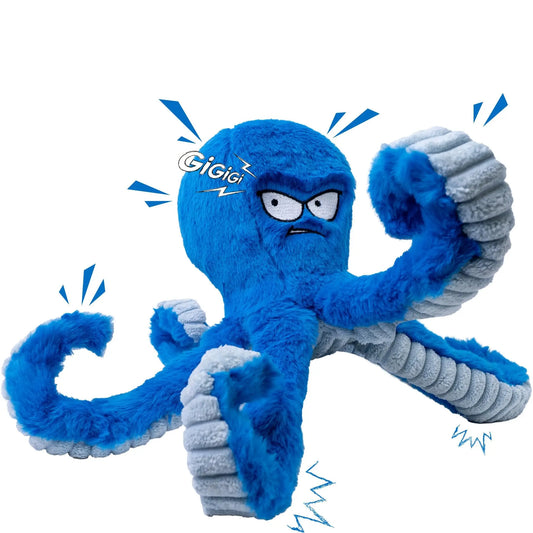 LEGEND SANDY Tough Dog Toys, Stuffed Dog Chew Toys, Large Dog Toys to Keep Them Busy, Interactive Dog Toys, Squeaky Dog Toys, Tug of War Dog Toy, Crinkle Dog Toy (Blue Octopus) - Planet First Market