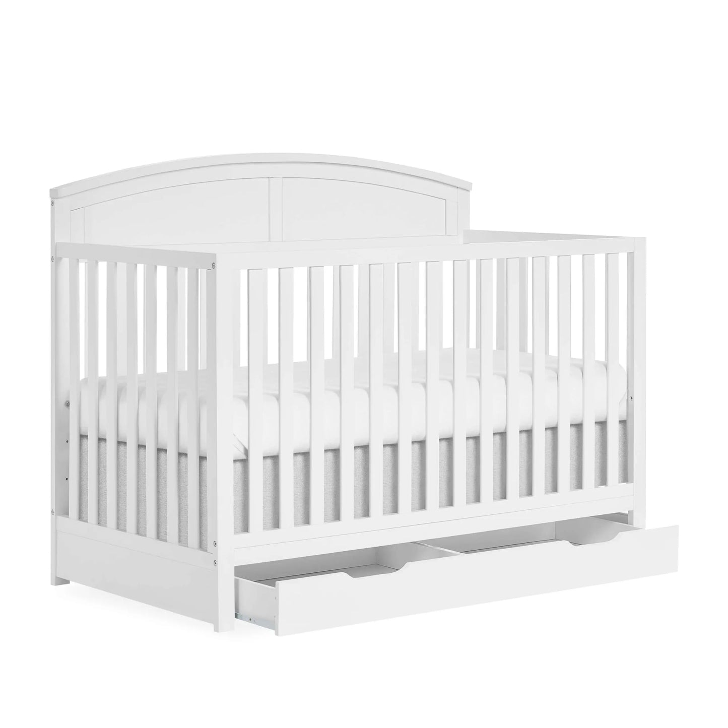 Dream On Me Storybrooke 5 in 1 Convertible Crib with Storage Drawer in White, JPMA & Greenguard Gold Certified, Made of Sustainable Pinewood, Non-Toxic Water-Based Paint Finish - Planet First Market