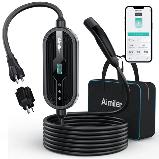 AIMILER Level 1/2 Tesla Charger(WiFi APP), 16Amp, 240V Nema 6-20 Plug & 120V NEMA 5-15 Adapter, 25ft ETL Listed Cord - Portable/Home NACS Connector Electric Car(EV) Charger for Tesla Model X/Y/3/S - Planet First Market