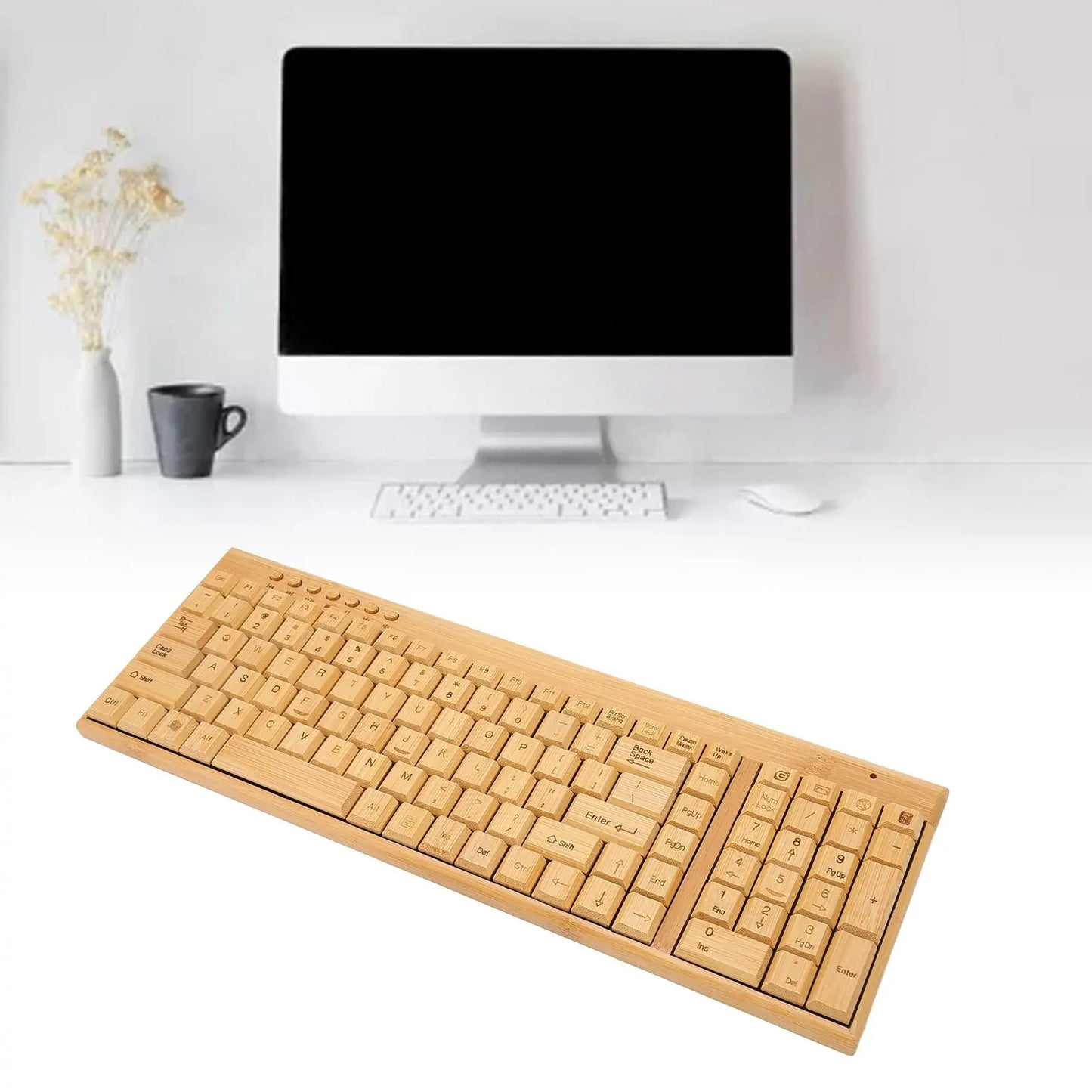 PenRux Keyboard and Mouse, Bamboo Wood Full Sized Keyboard, Unique Compact Mouse, 2.4 GHz USB Receiver for Windows, Laptop Computer, PC Desktop, Plug and Play (Keyboard) - Planet First Market