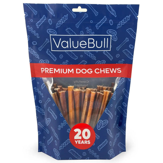 ValueBull Bully Sticks for Small Dogs, Thin 6 Inch, 50 Count - All Natural Dog Treats, 100% Beef Pizzles, Single Ingredient Rawhide Alternative - Planet First Market