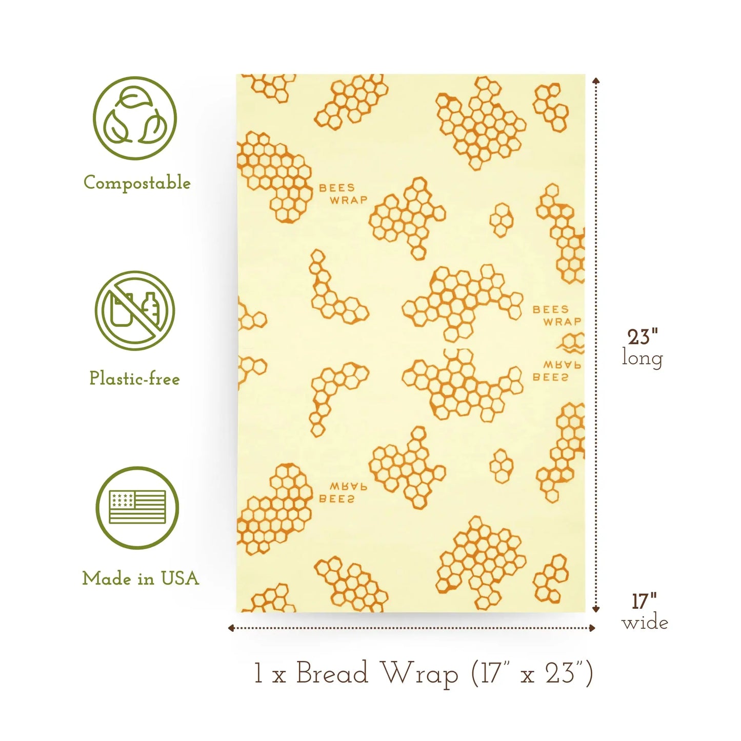 Bee's Wrap Reusable Beeswax Food Wraps Made in the USA, Eco Friendly Beeswax, Sustainable Organic Cotton Wraps, XL Bread Wrap for Homemade Bread, Honeycomb - Planet First Market