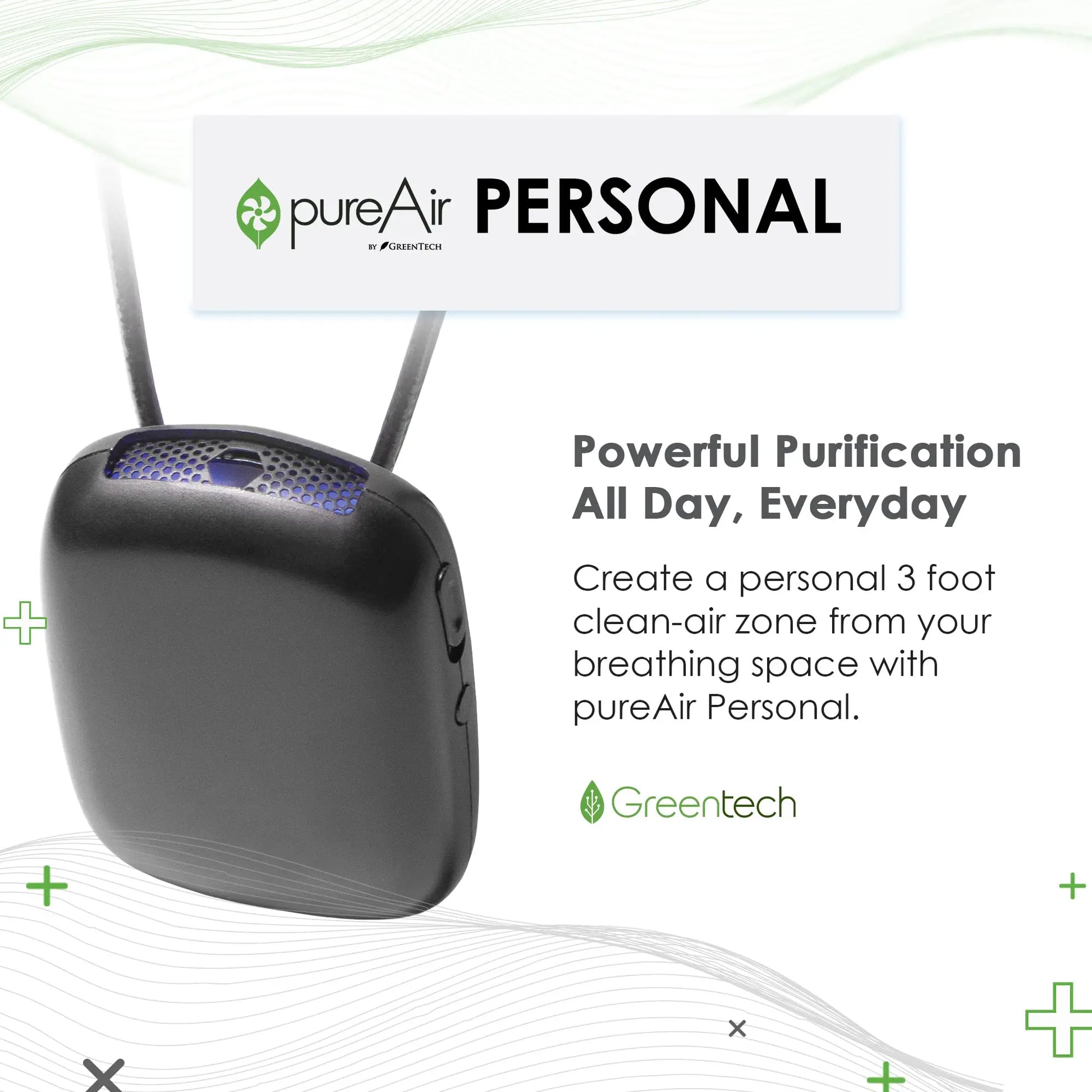 Greentech Environmental pureAir Personal - Wearable Air Filter and Air Cleaner, Air Purifiers for Home, Office, and Car, Creates 3 Feet Clean-Air Zone, All Day Purification - Planet First Market