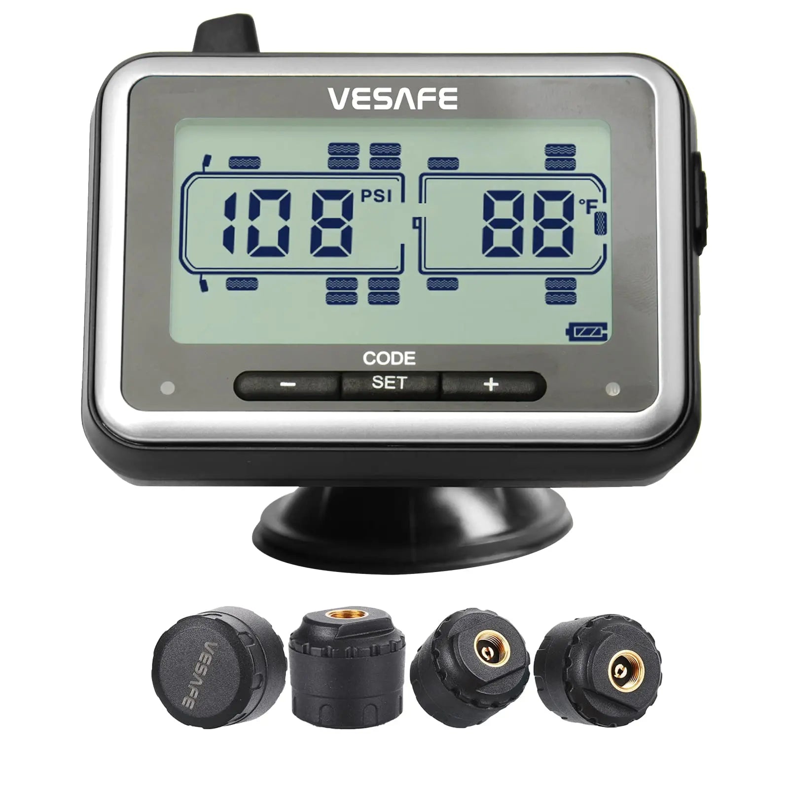 VESAFE TPMS, Wireless Tire Pressure Monitoring System for RV, Trailer, Coach, Motor Home, Fifth Wheel, with 4 Anti-Theft sensors VESAFE