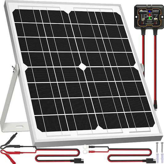 SOLPERK Solar Panel Kit 20W 12V, Solar Battery Trickle Charger Maintainer + Upgrade Controller + Adjustable Mount Bracket for Boat Car RV Motorcycle Marine Automotive - Planet First Market