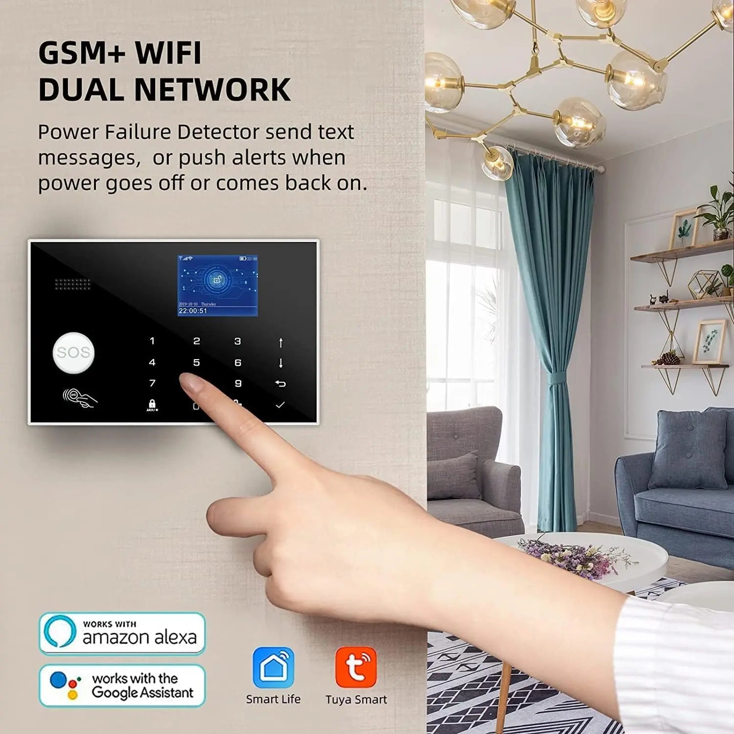 WiFi and GSM Home Security Alarm System, Door/Window Sensor (x10) Motion Detector (x1) with Smart Life and Tuya App Alert, Works with Google Assistant and Alexa SOUJAMAO