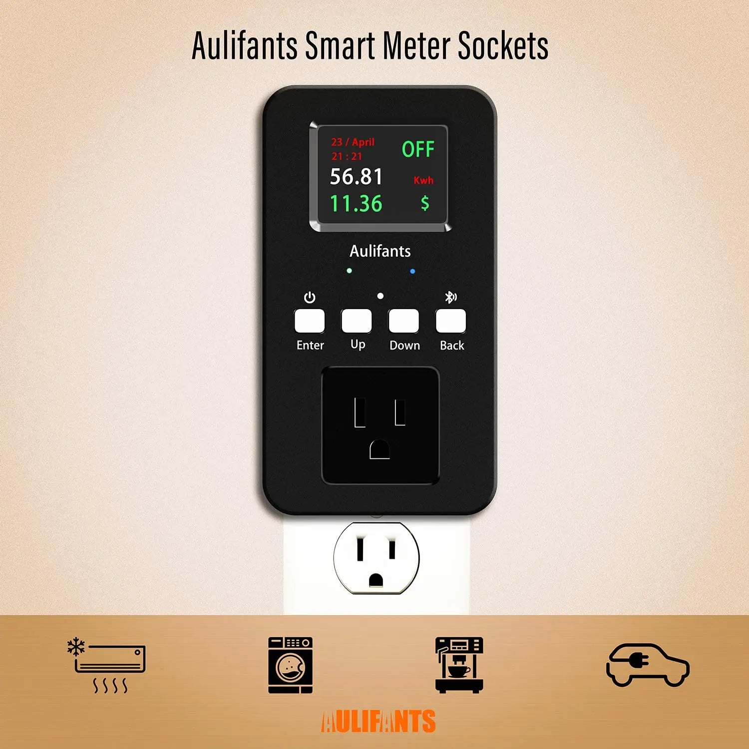 Aulifants LP405 Heavy Duty 25amp Wifi Home Smart Meter Sockets Plug Remote Control Timer Watt Power Monitor Usage Bill Overload Voltage Protection Smartlife Tuya App Voice Control SD Card Store aulifants