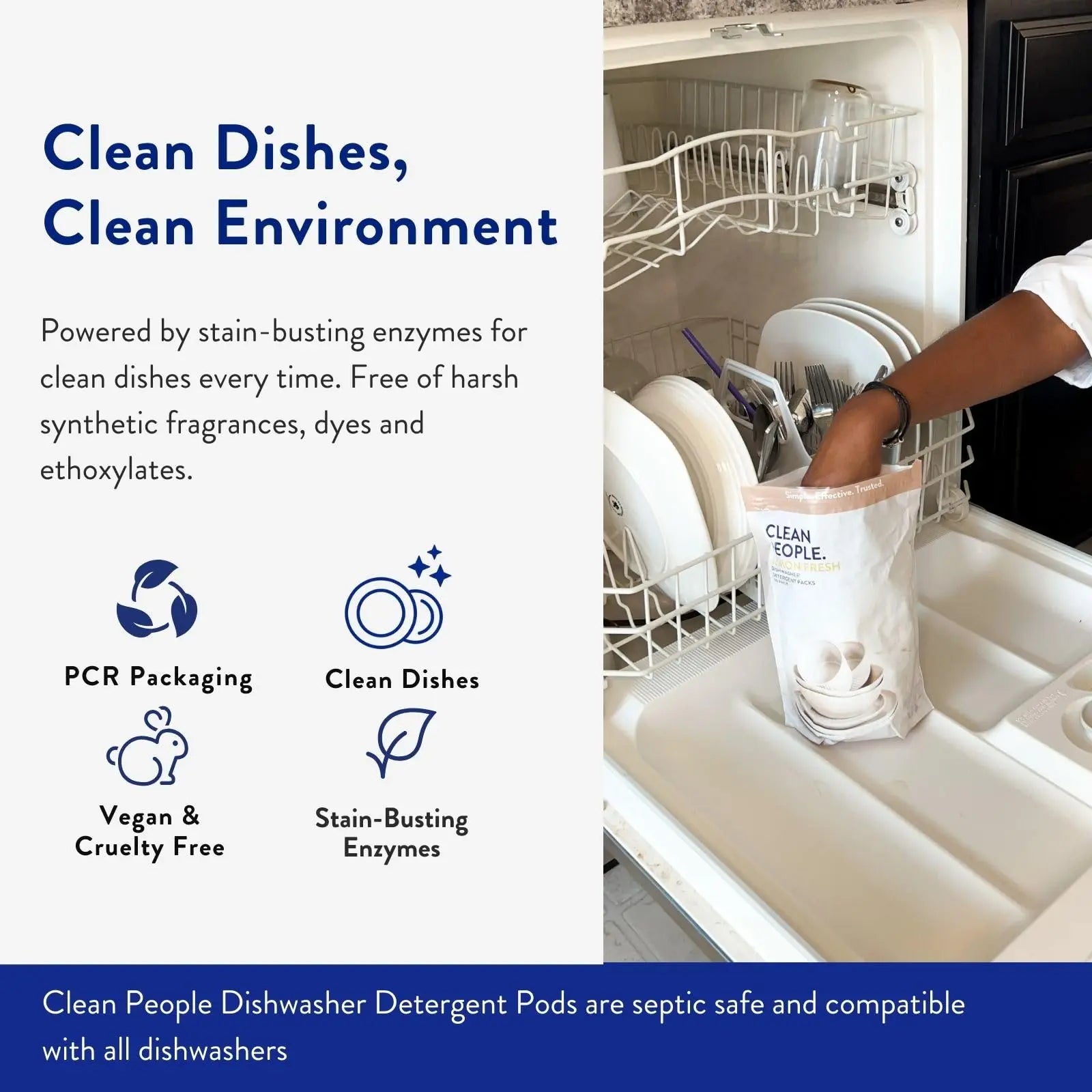 The Clean People Dishwasher Pods - Cuts Grease & Rinses Sparkling Clean - Residue-Free - Phosphate Free Dishwashing Pods - Lemon, 60 Pack THE CLEAN PEOPLE