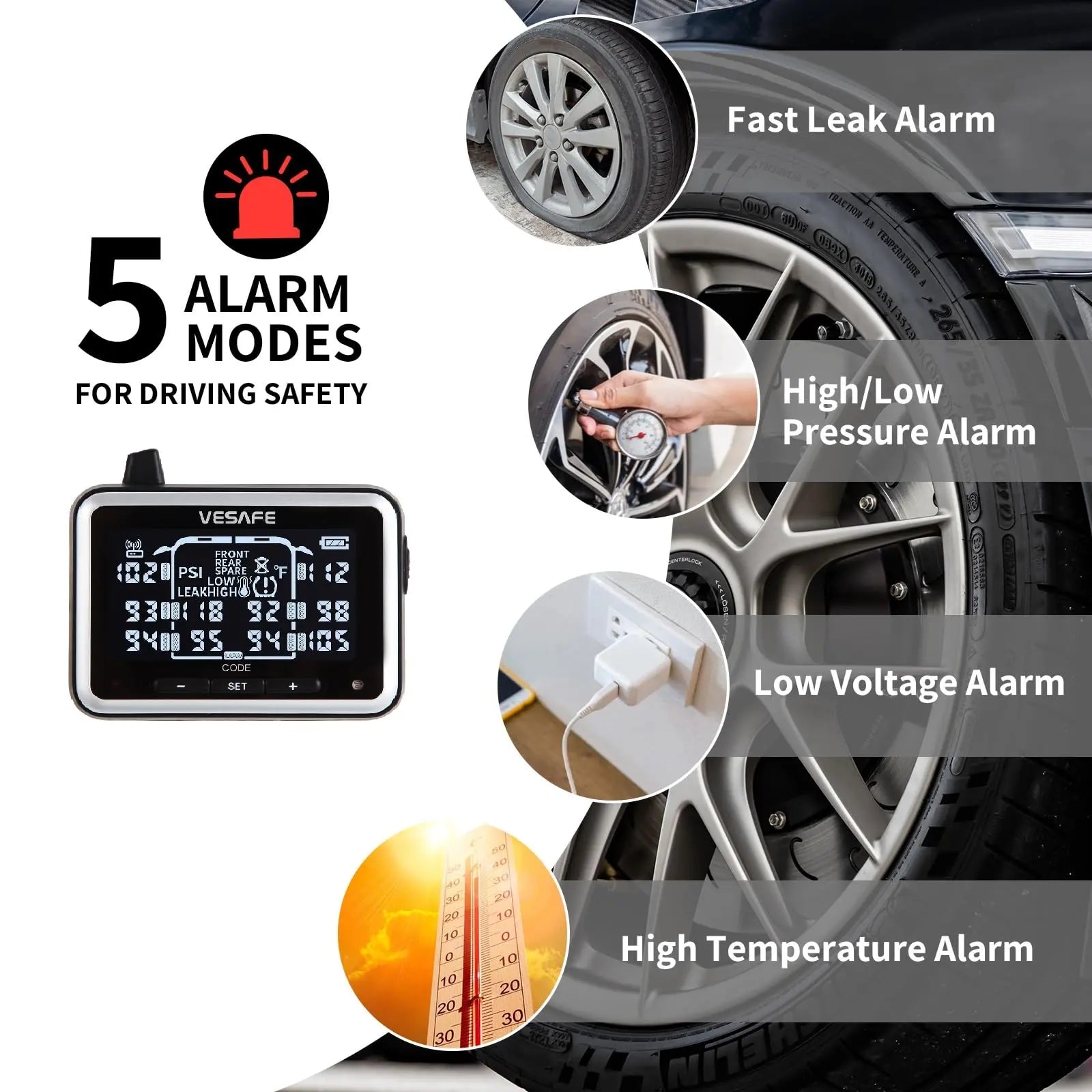 VESAFE TPMS, Wireless Tire Pressure Monitoring System for RV, Trailer, Coach, Motor Home, Fifth Wheel, Including 10 Anti-Theft sensors. VESAFE