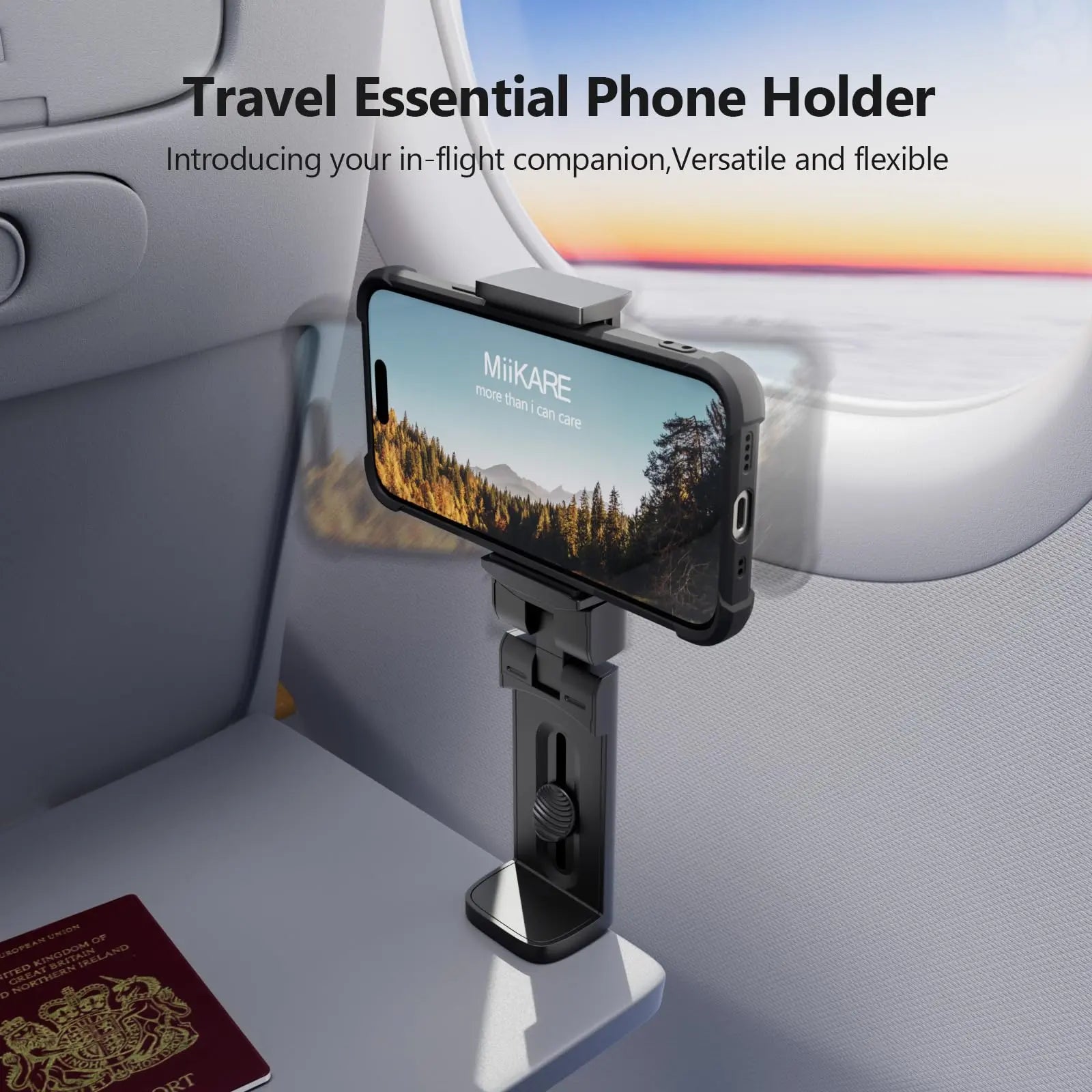 MiiKARE Airplane Travel Essentials Phone Holder, Universal Handsfree Phone Mount for Flying with 360 Degree Rotation, Accessory for Airplane, Travel Must Haves Phone Stand for Desk, Tray Table - Planet First Market