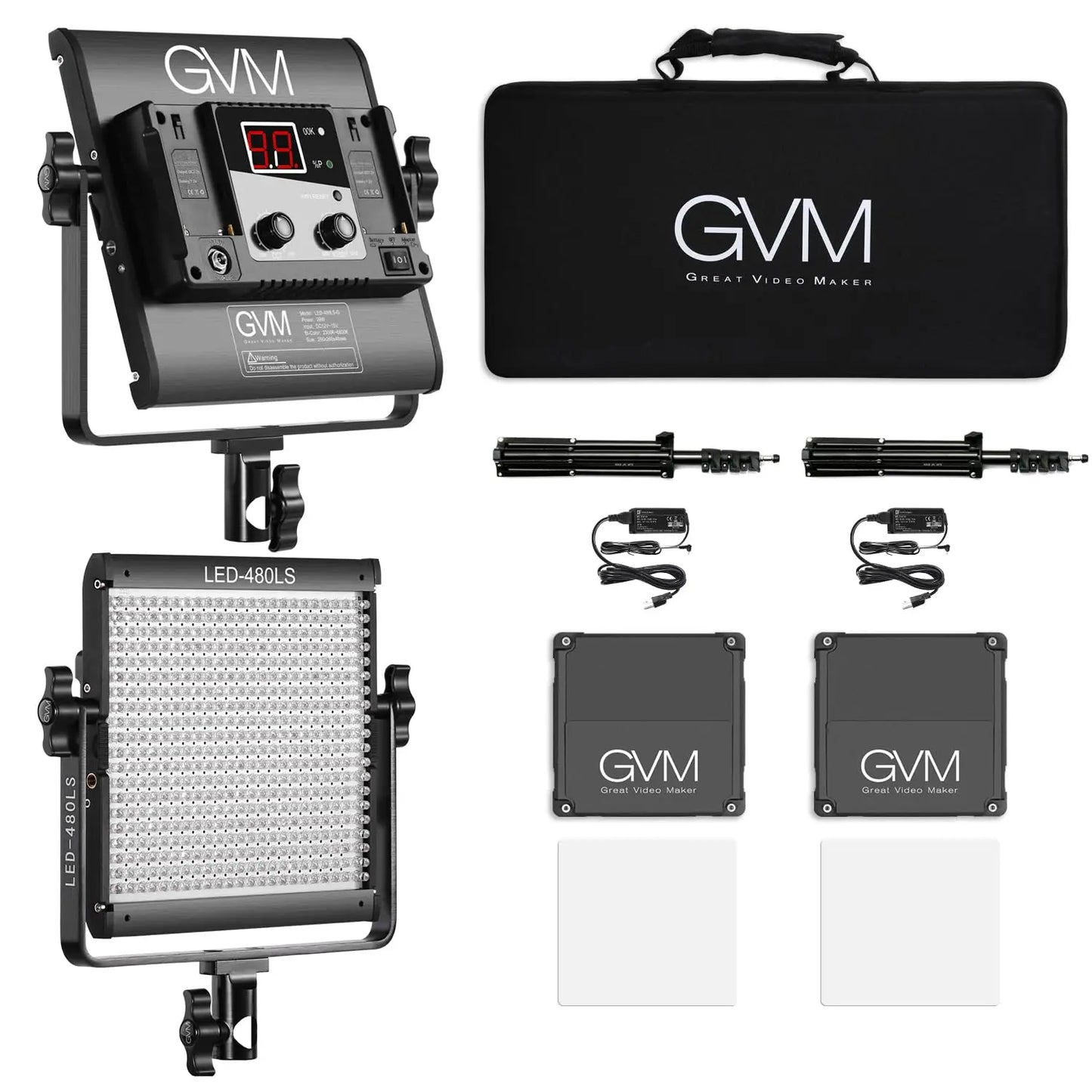 GVM 2 Pack LED Video Lighting Kits with APP Control, Bi-Color Variable 2300K~6800K with Digital Display Brightness of 10~100% for Video Photography, CRI97+ TLCI97 Led Video Light Panel +Barndoor - Planet First Market