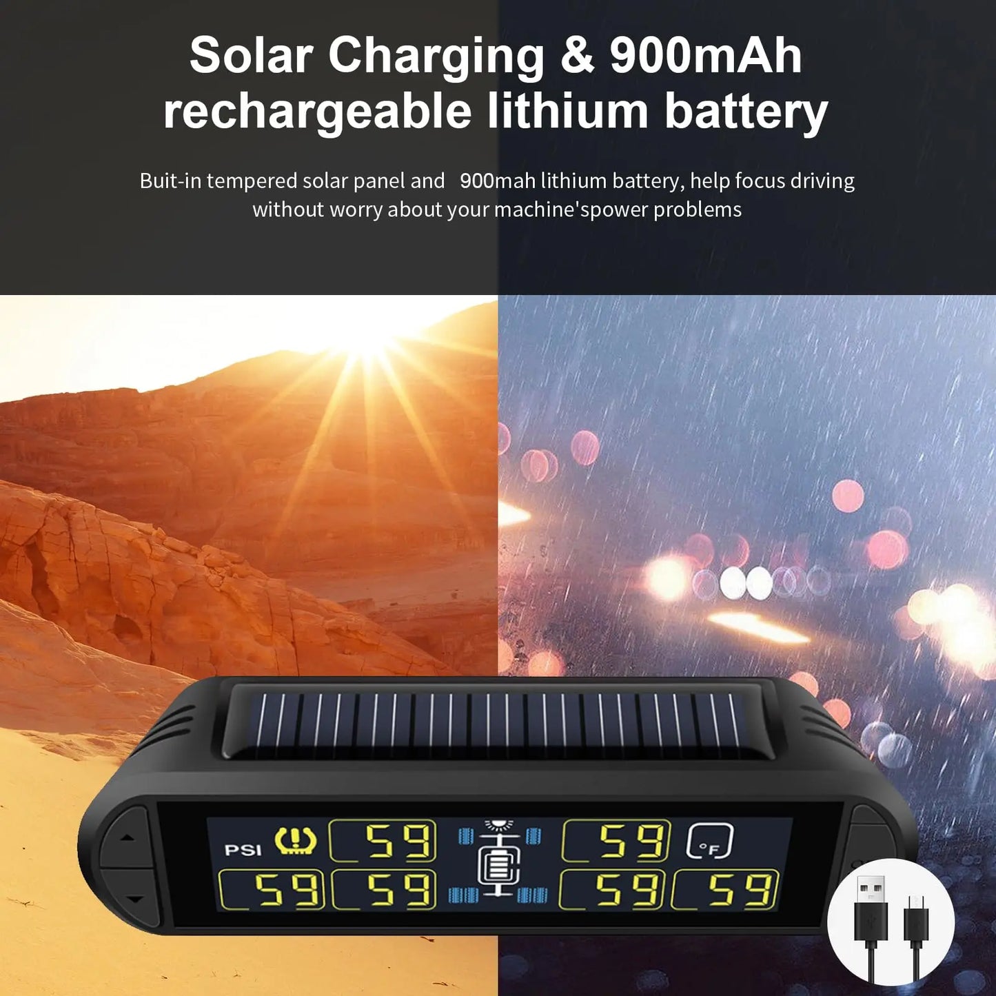 B-Qtech RV Tire Pressure Monitoring System Solar Powered High Brightness Adjustable TPMS (0~199PSI) for Trailer Travel Motorhome 6 Sensors, 5 Alarm Modes Pressure Temperature Real-time Monitor System B-Qtech