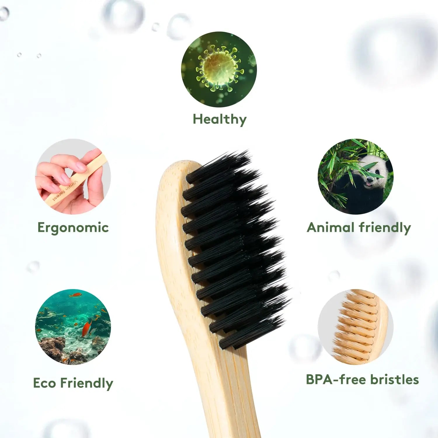 Virgin Forest 10 Count Bamboo Toothbrush, Soft Bristle for Adults, Eco Friendly Natural Wooden Toothbrushes, Vegan Organic Bamboo Travel Tooth Brush (10 Colors) - Planet First Market