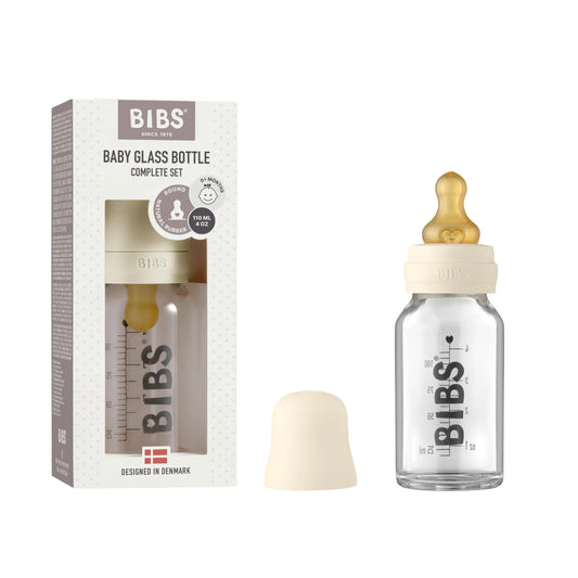 BIBS Baby Glass Bottle Complete Set 110 ml | BPA Free Natural Rubber | Made in Denmark | Ivory - Planet First Market