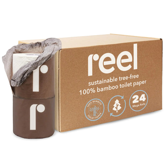 Reel Premium Toilet Paper - 24 Rolls of Toilet Paper - 3-Ply Made From Tree-Free - Zero Plastic Packaging, Septic Safe - Planet First Market