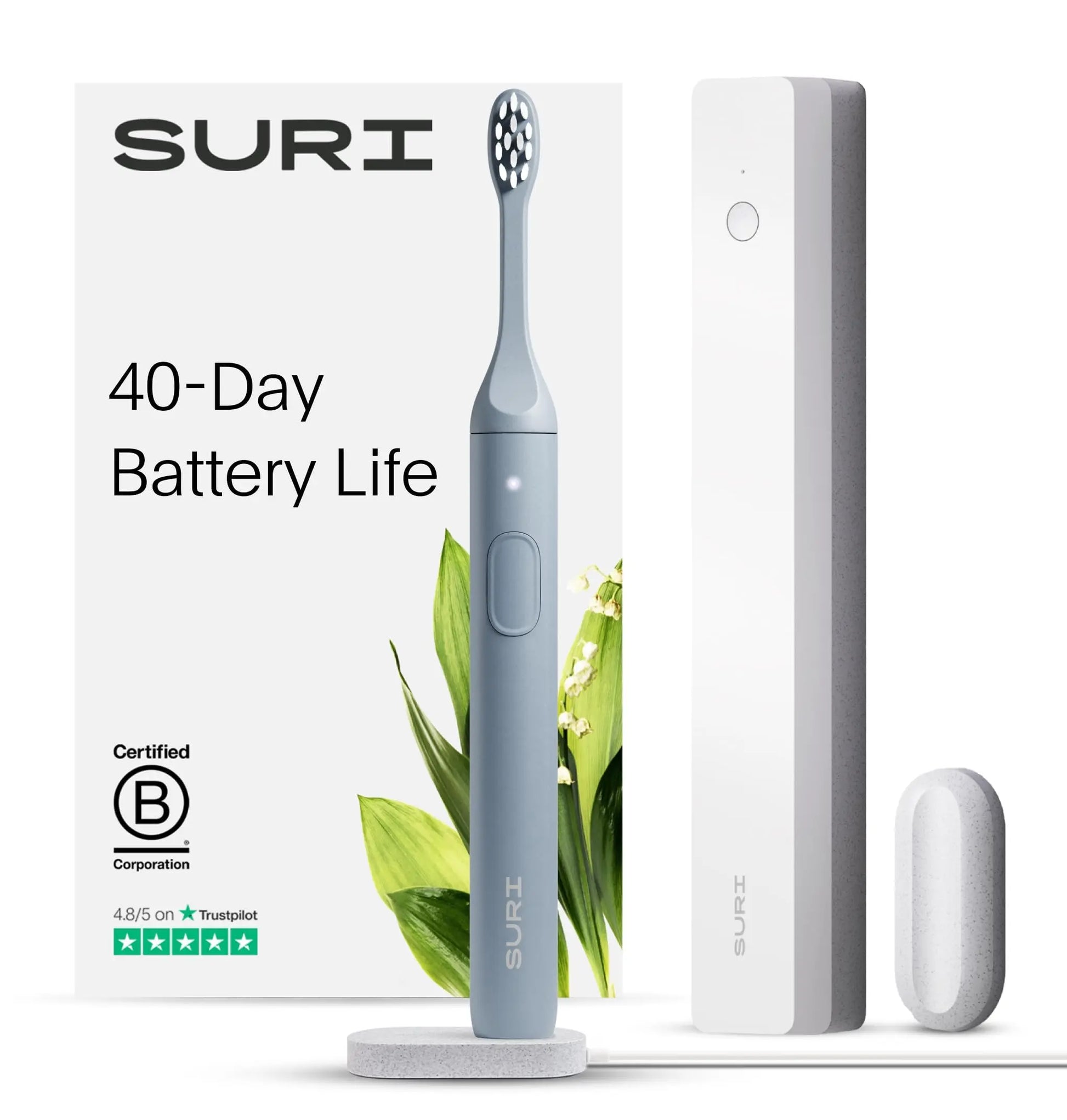 SURI Electric Toothbrush—Sustainable Electric Toothbrushes Adults, Slim Sonic Toothbrush & Accessories, 40-Day Battery, Travel Toothbrush with UV Cleaning Case, Ideal Christmas Gifts for Women & Men - Planet First Market