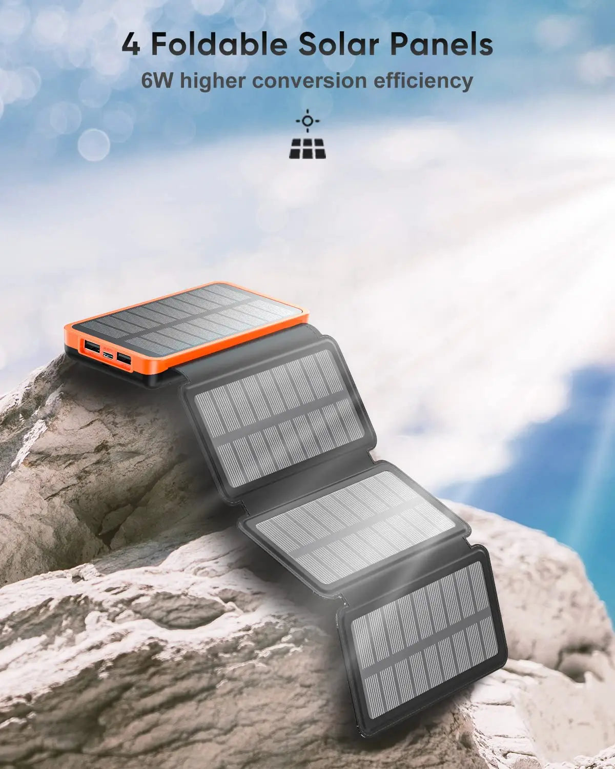 Hiluckey Solar Charger 25000mAh, Outdoor USB C Portable Power Bank with 4 Solar Panels, 3A Fast Charge External Battery Pack with 3 USB Outputs Compatible with Smartphones, Tablets, etc. - Planet First Market