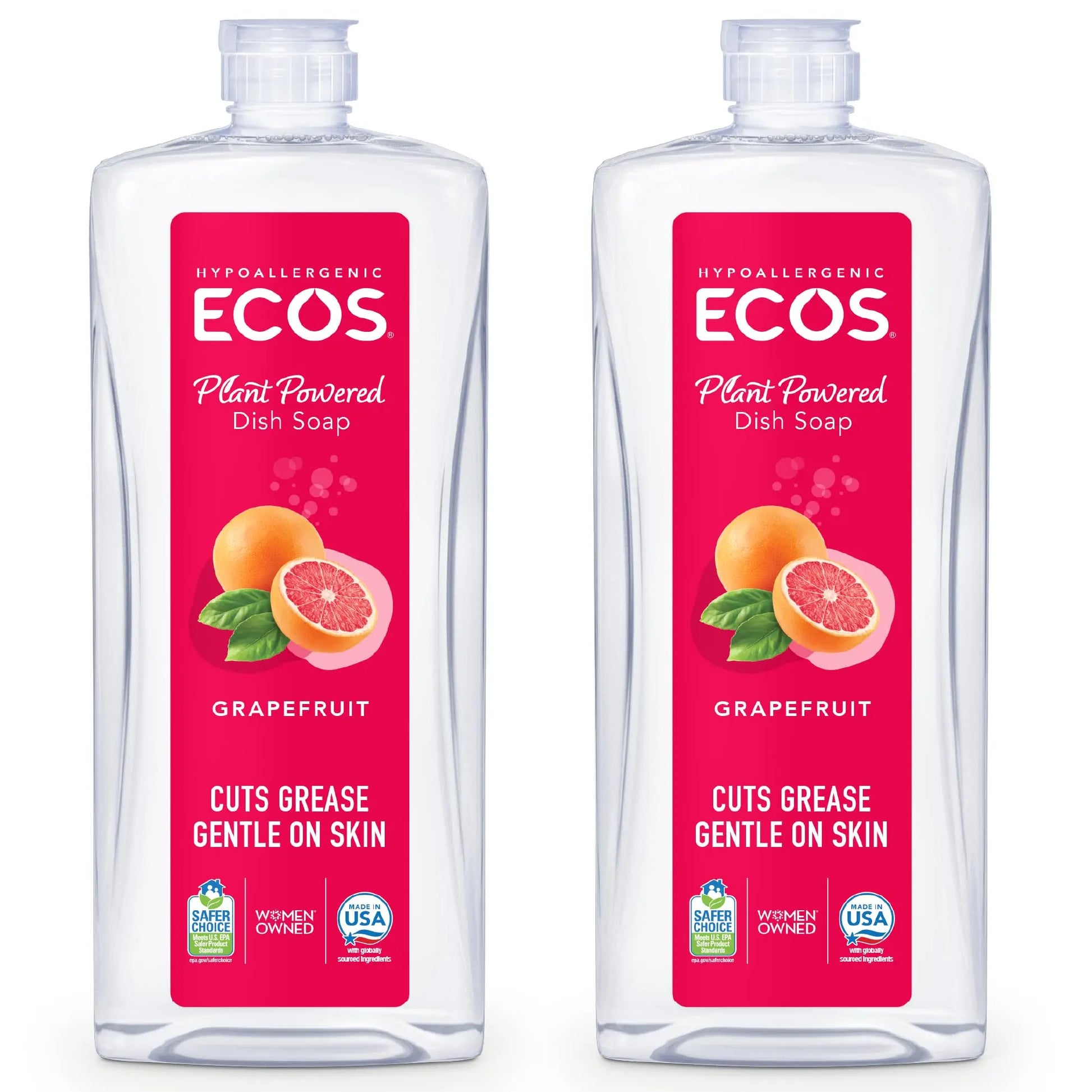 ECOS Grapefruit Dish Soap - Cuts Grease & Food Residue, Hypoallergenic, Sustainable Liquid, 50 Ounces (Pack of 2) ECOS