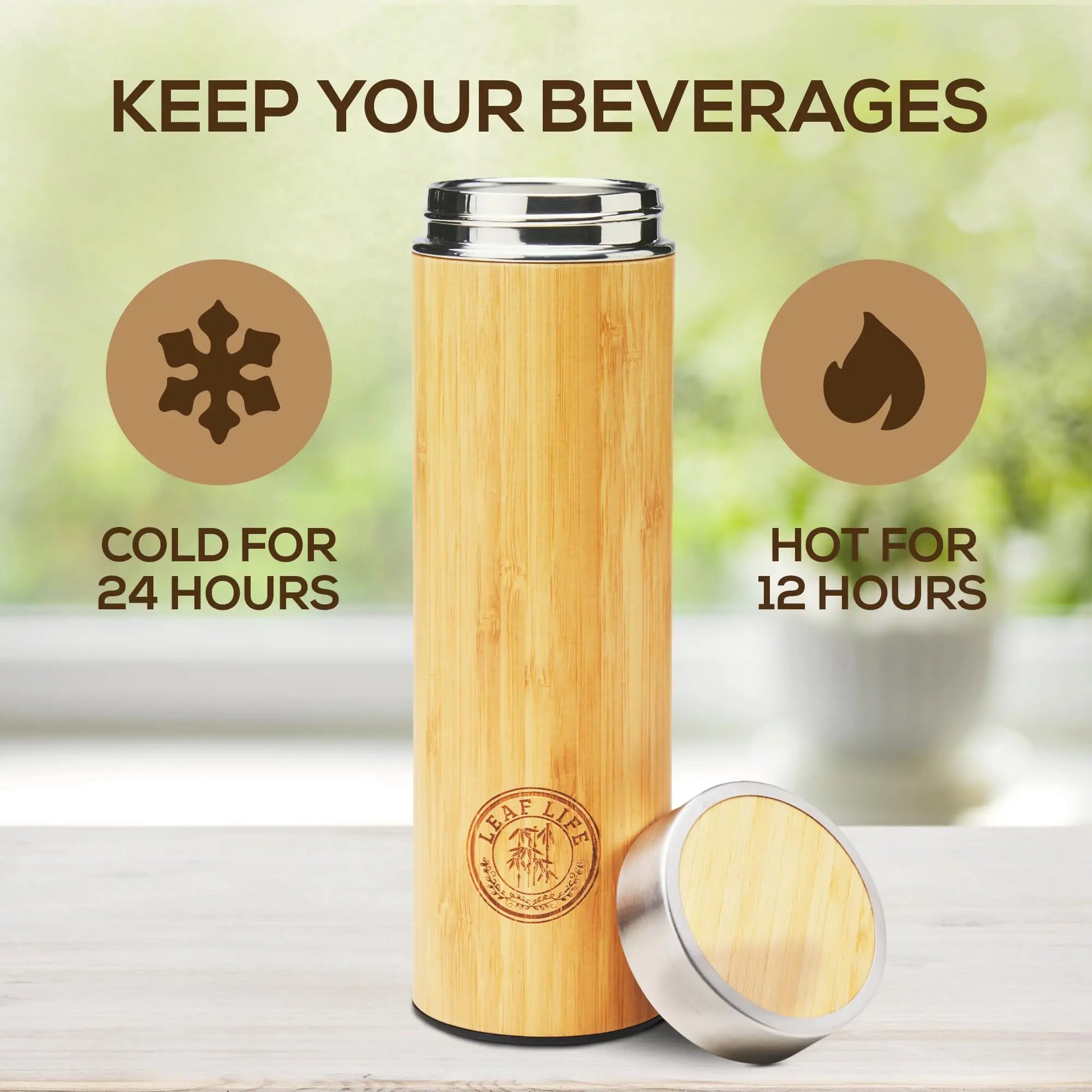 LeafLife Premium Bamboo Tea Bottle for Loose Tea - Tea Infuser Bottle - Tea Gifts - Insulated Water Bottle/Coffee Tumbler/Tea Thermos - Tea Gift Set, Tea Accessories - Tea Tumbler 17oz - Planet First Market