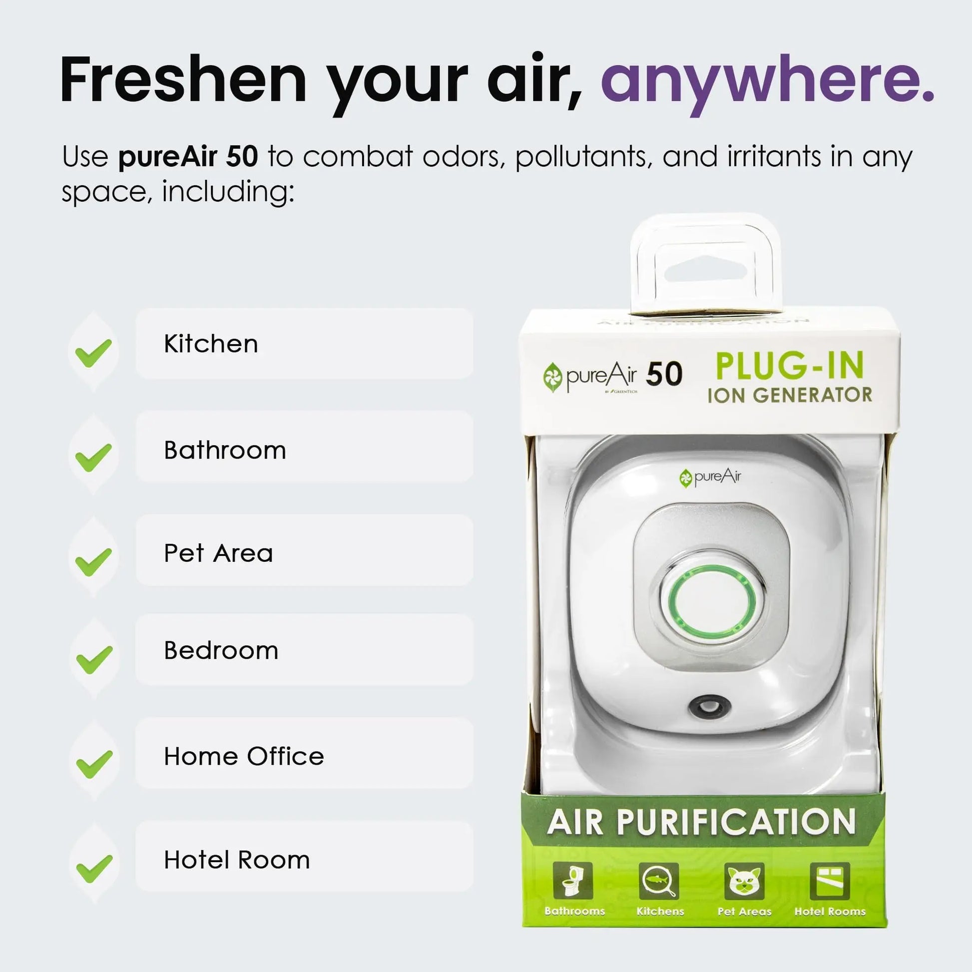 Greentech pureAir 50 - Perfect For Clearing Out All Your Smelly Spaces - Plug In Air Purifier - Planet First Market