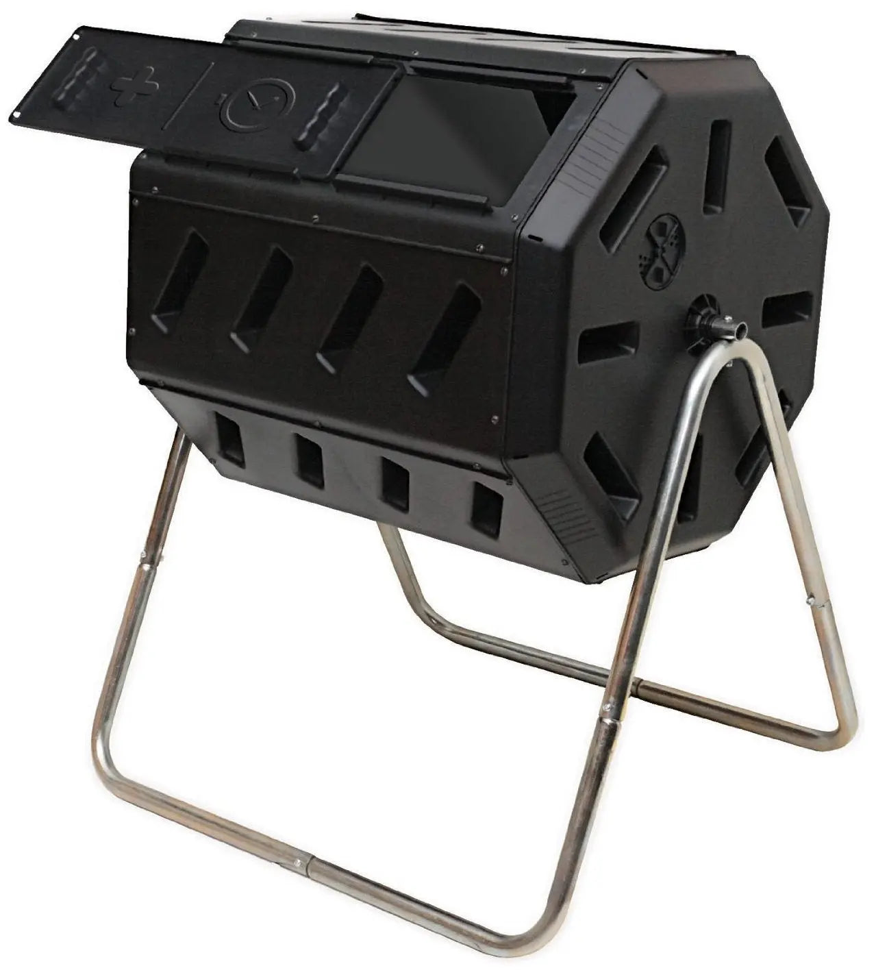 FCMP Outdoor IM4000 Dual Chamber Tumbling Composter Canadian-Made, 100% Recycled Resin - Outdoor Rotating Compost Tumbler Bin for Garden, Kitchen, and Yard Waste, Black (37 Gallon) - Planet First Market