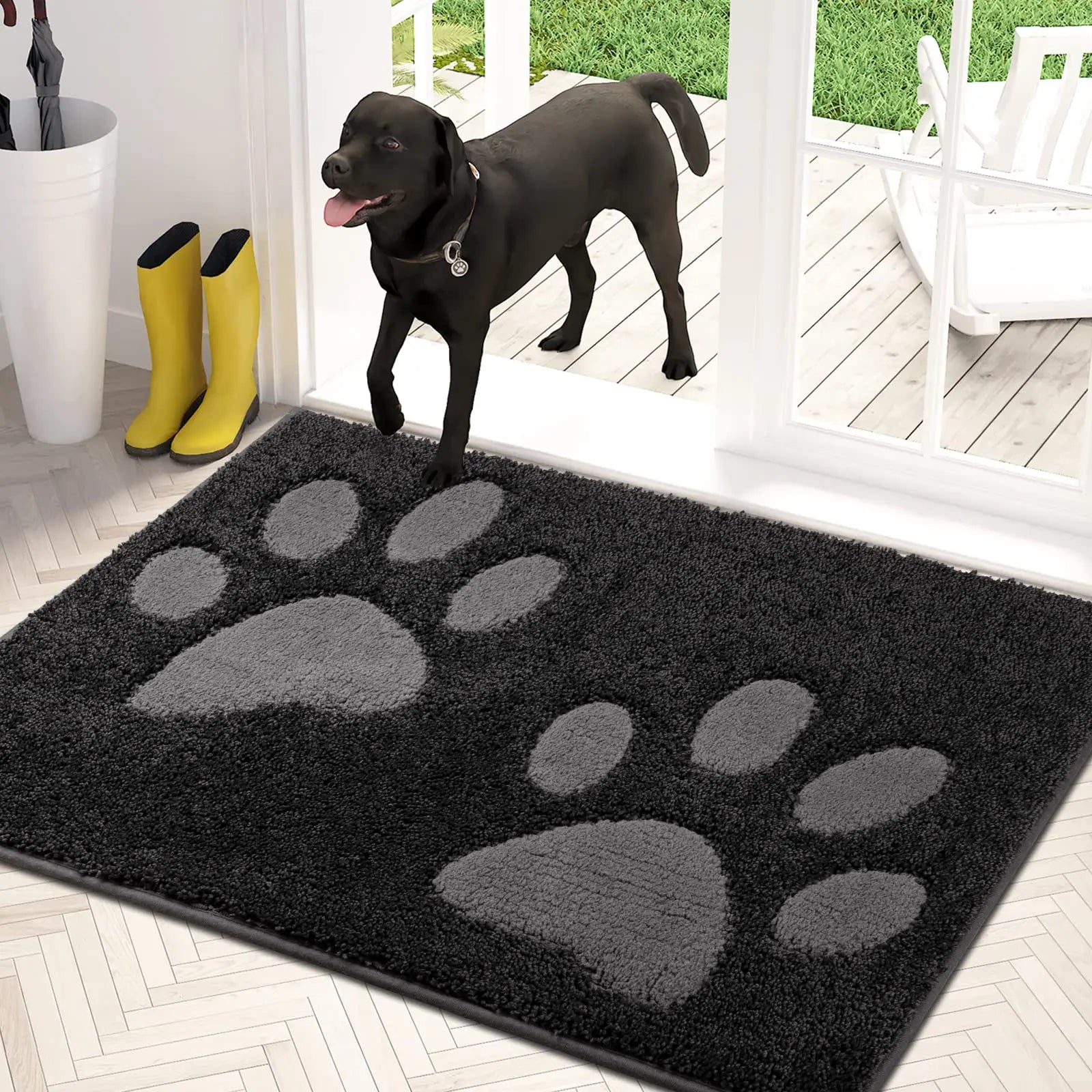 PURRUGS Dirt Trapper Door Mat 33.5" x 59", Non-Skid/Slip Machine Washable Microfiber Entryway Rug, Dog Door Mat, Super Absorbent Welcome Mat for Muddy Wet Shoes and Paws, Charcoal - Planet First Market