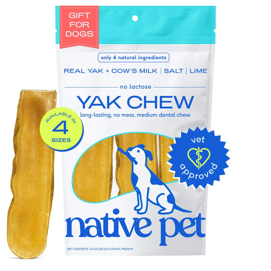 Native Pet Yak Chews – Long-Lasting Yak Cheese Himalayan Dog Chews - All Natural Dental Chews for Aggressive Chewers – 3 Pack for Medium Breeds - Natural Bully Stick/Cheese Bone - Planet First Market