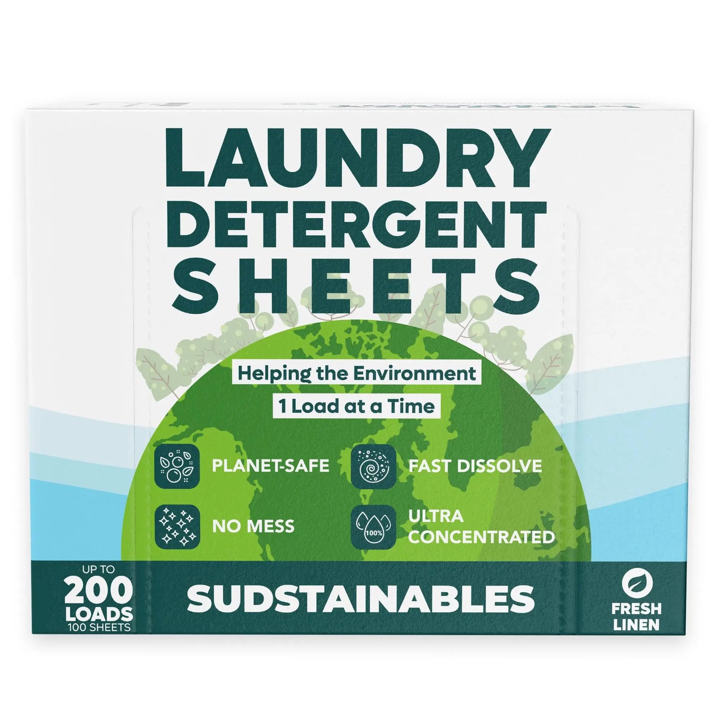 Eco Friendly Laundry Detergent Sheets (100 sheets 200 loads) - Plant based Free and Clear Strips for HE machine, Travel Friendly, Home Clothes Washing (Fresh Linen) - Planet First Market