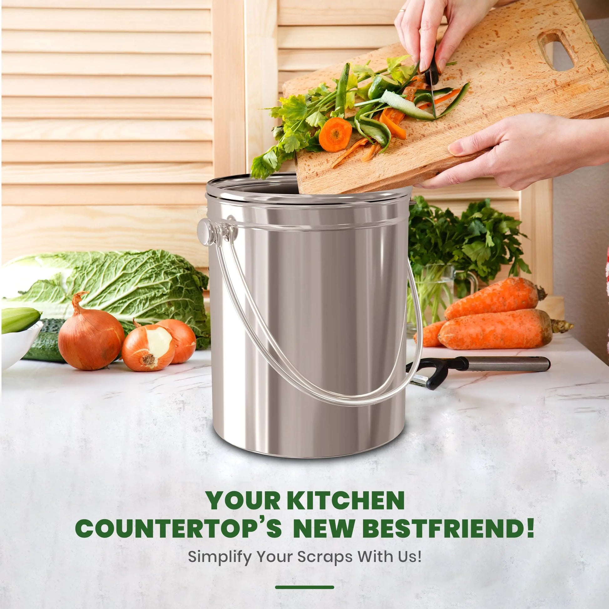 Utopia Kitchen Compost Bin for Kitchen Countertop, 1.3 Gallon Compost Bucket for Kitchen with Lid, Includes 1 Spare Charcoal Filter, Home Essentials - (Silver) - Planet First Market