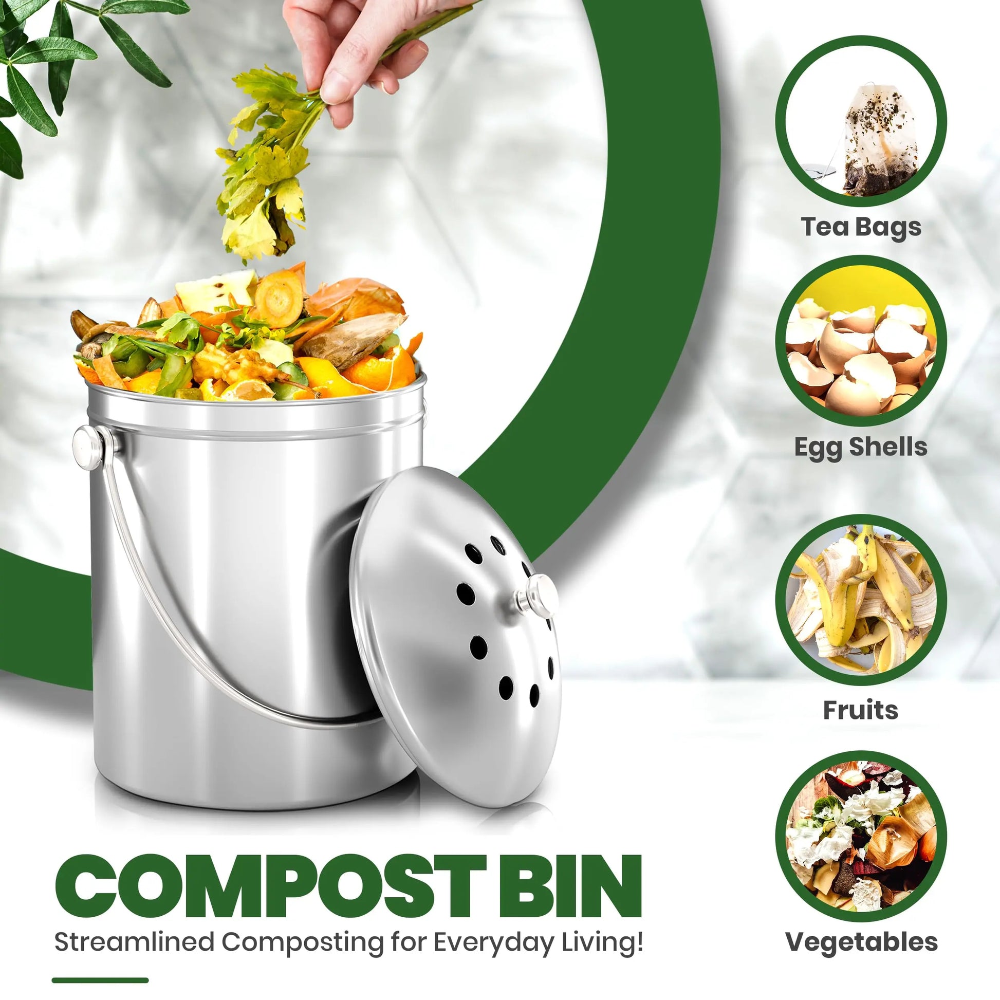 Utopia Kitchen Compost Bin for Kitchen Countertop, 1.3 Gallon Compost Bucket for Kitchen with Lid, Includes 1 Spare Charcoal Filter, Home Essentials - (Silver) - Planet First Market