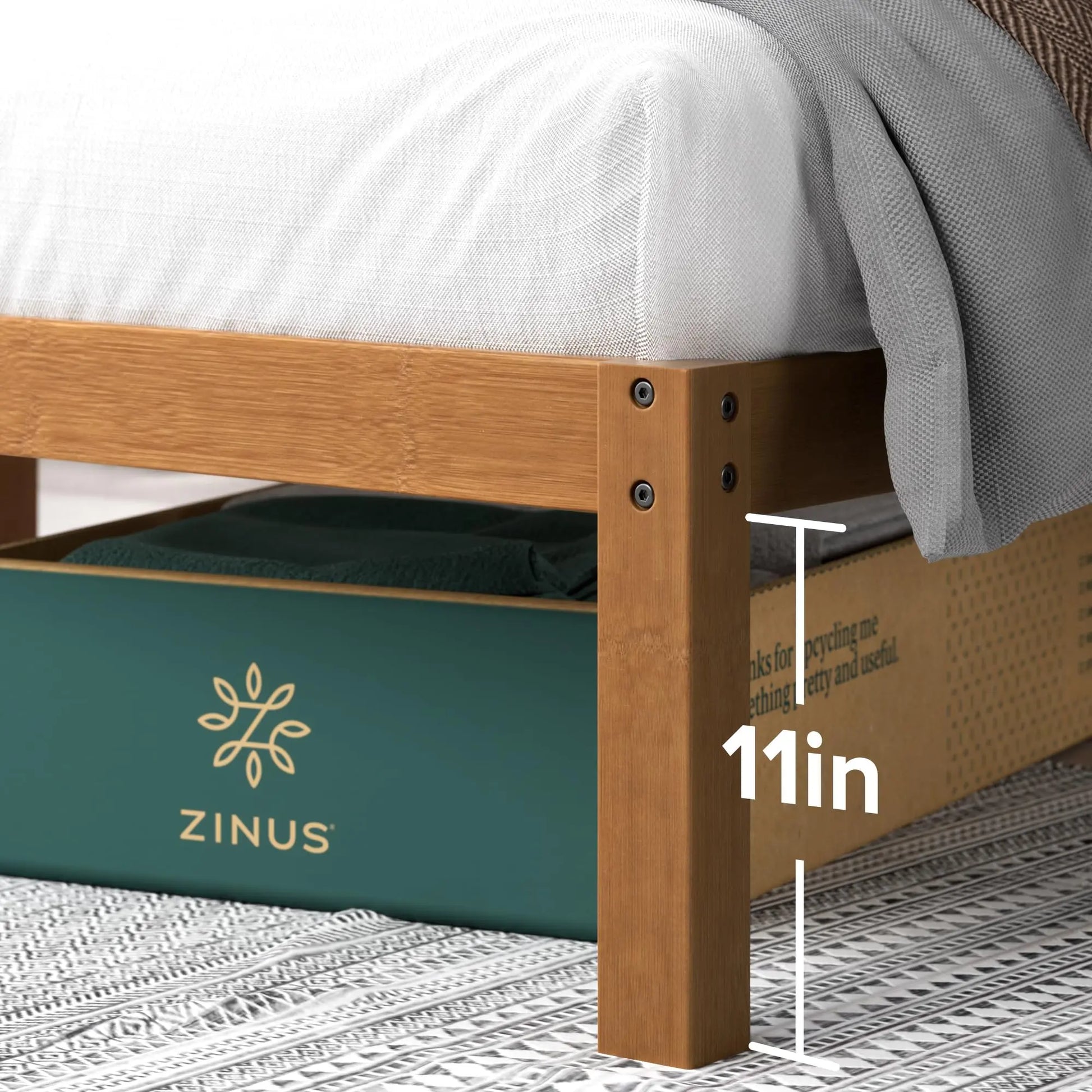 Zinus Leah Bamboo Platform Bed Frame with Headboard, No Box Spring Needed, Wood Slat Support, Easy Assembly, Queen - Planet First Market