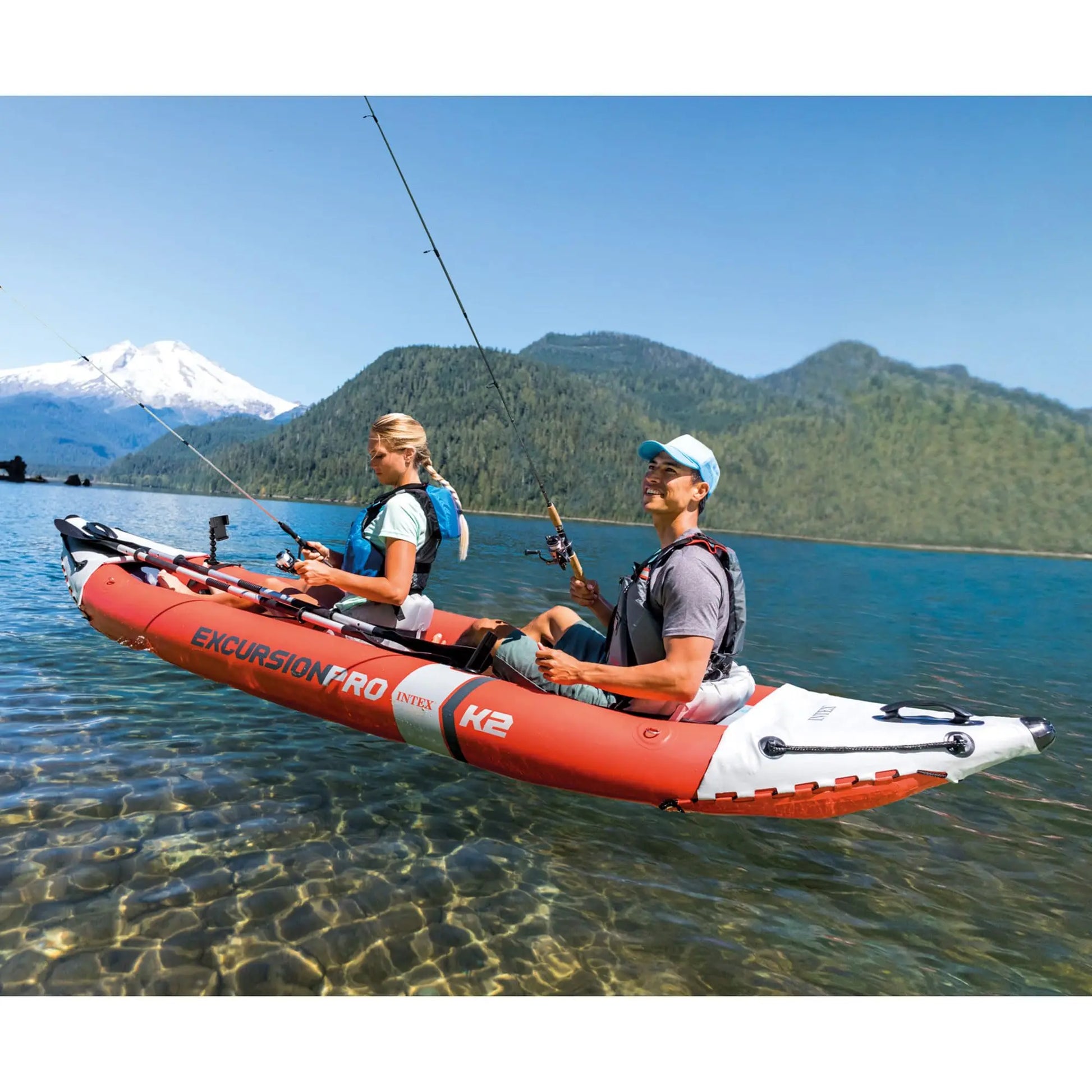 Intex 68309EP Excursion Pro K2 Inflatable Kayak Set: Includes Deluxe 86in Kayak Paddles and High-Output Pump – SuperTough PVC – Adjustable Bucket Seat – 2-Person – 400lb Weight Capacity - Planet First Market