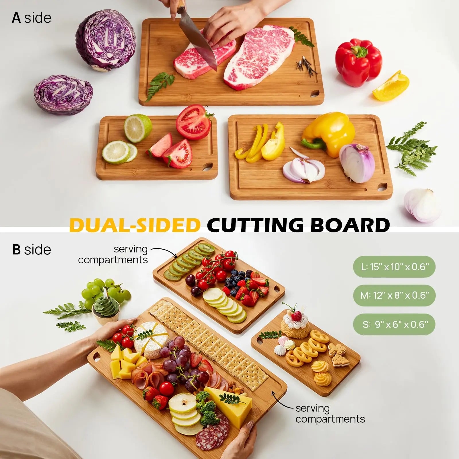 Bamboo Cutting Board, Durable Wood Cutting Boards for Kitchen with Deep Juice Grooves & Built-in Handles, Ideal Charcuterie & Chopping for Meat, Vegetables and Fruits Ideas Kitchen Gift for Home Cooks keechee