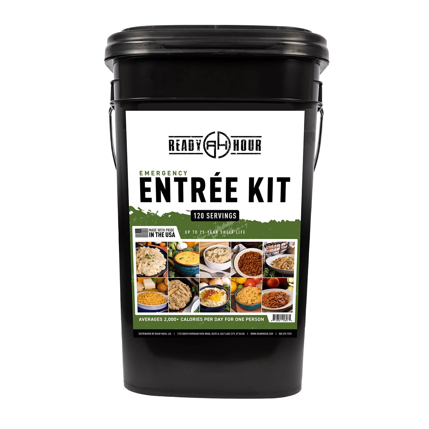 Ready Hour, Emergency Meal Entrées, Real Non-Perishable Meals, 25-Year Shelf Life, Portable Flood-Safe Container, 120 Servings Ready Hour